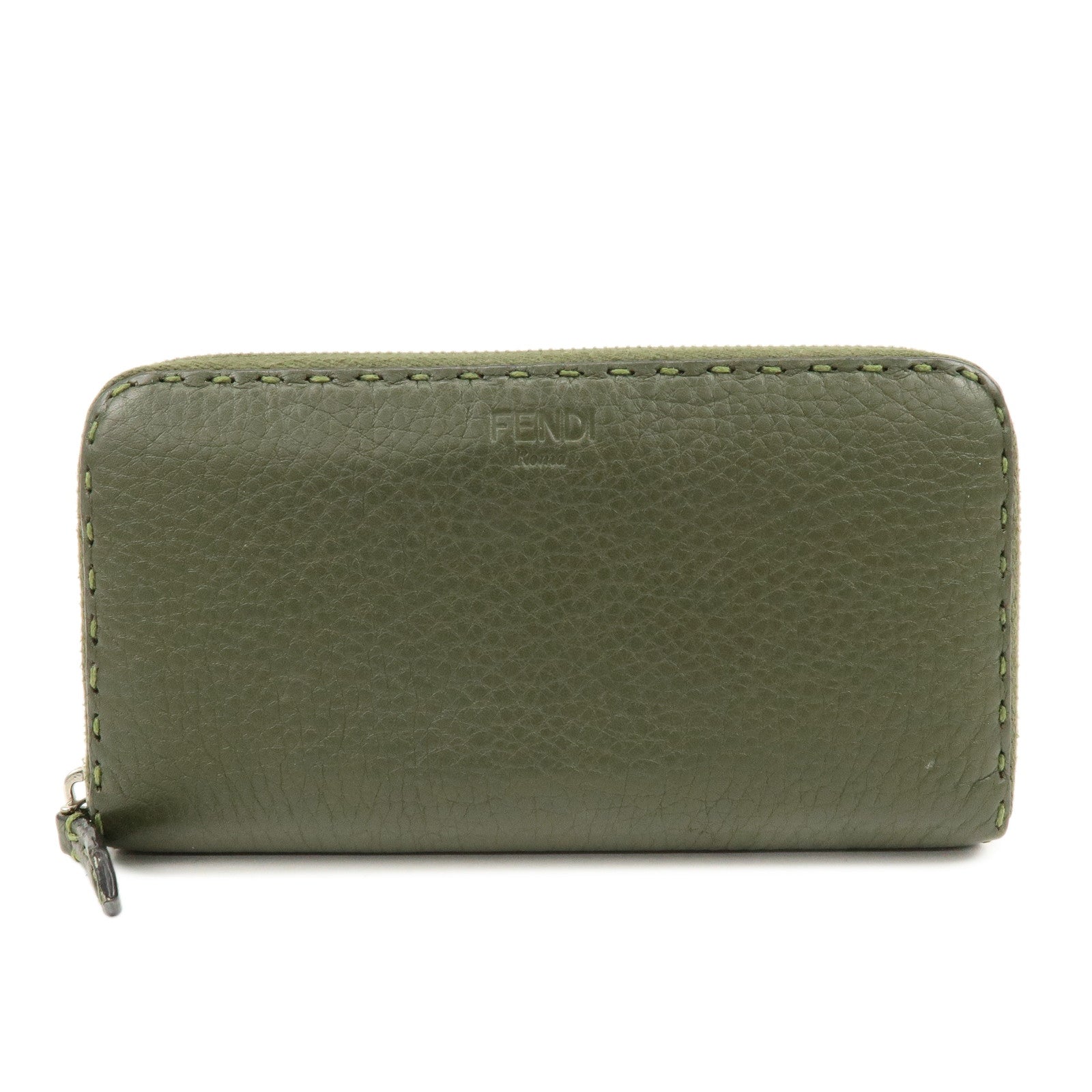 FENDI Selleria Leather Zippy Long Wallet Khaki 8M0299