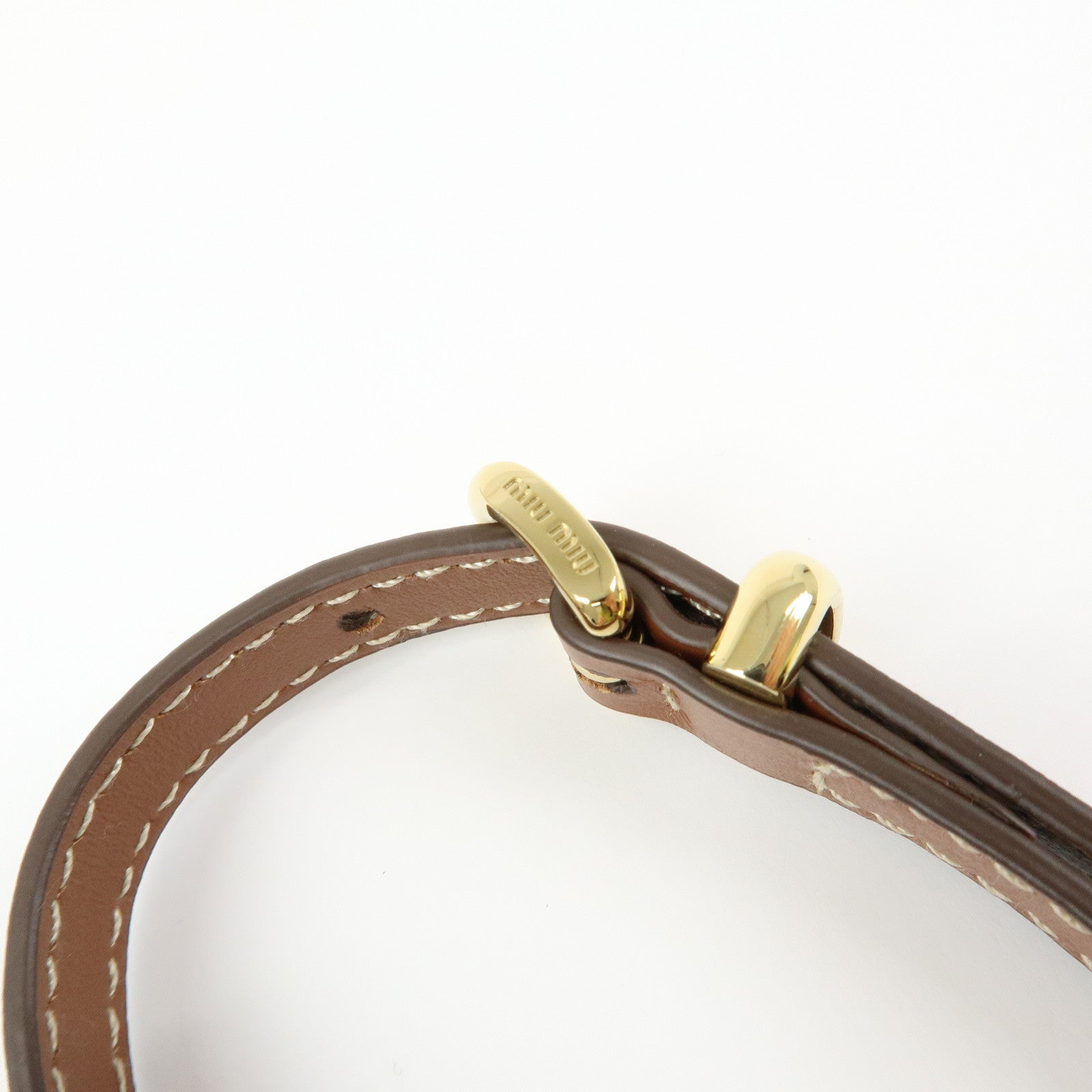 MIU MIU Leather Bag Charm Key Chain Brown Gold 5IC182