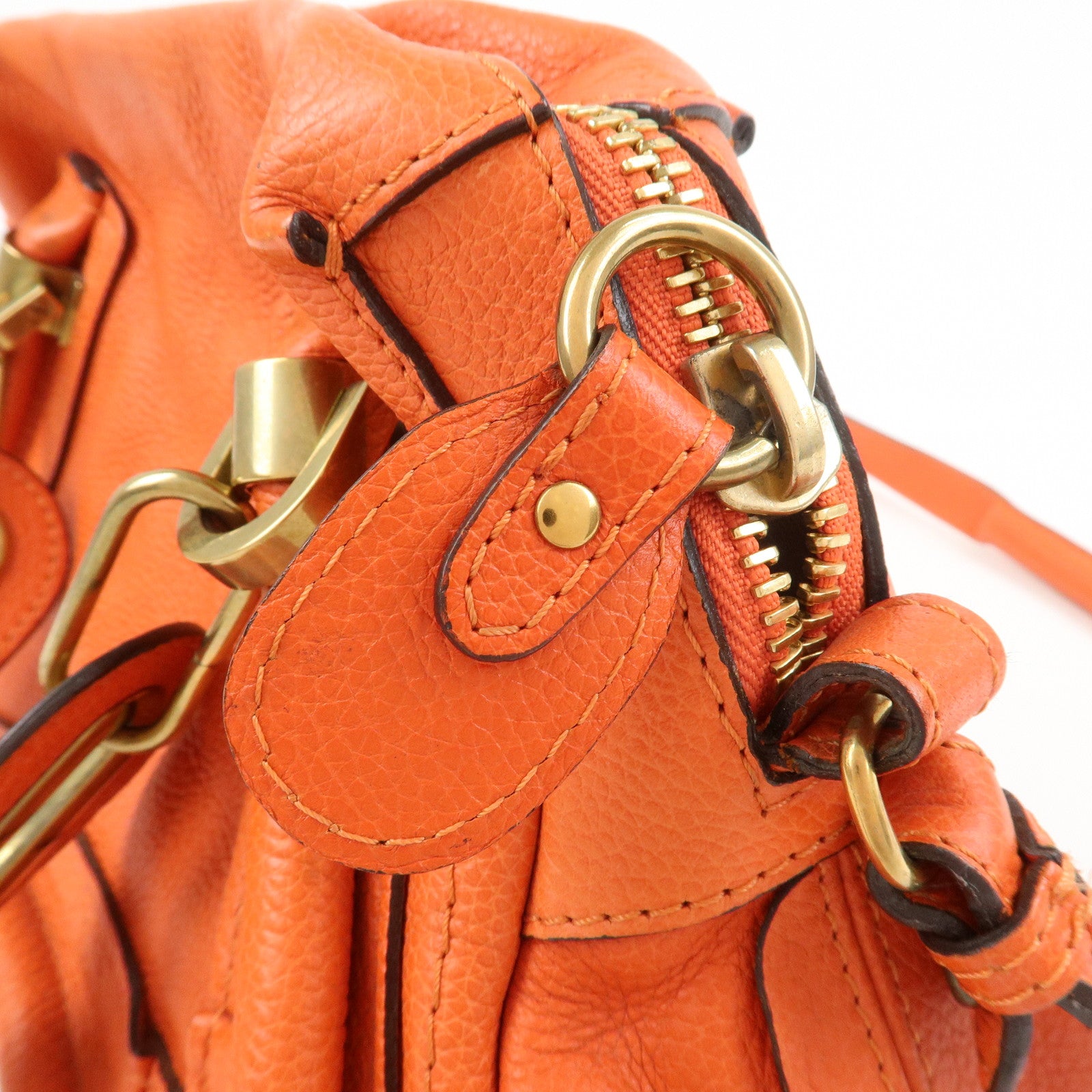 Chloe Parati Leather CH Shoulder Bag Hand Bag Orange