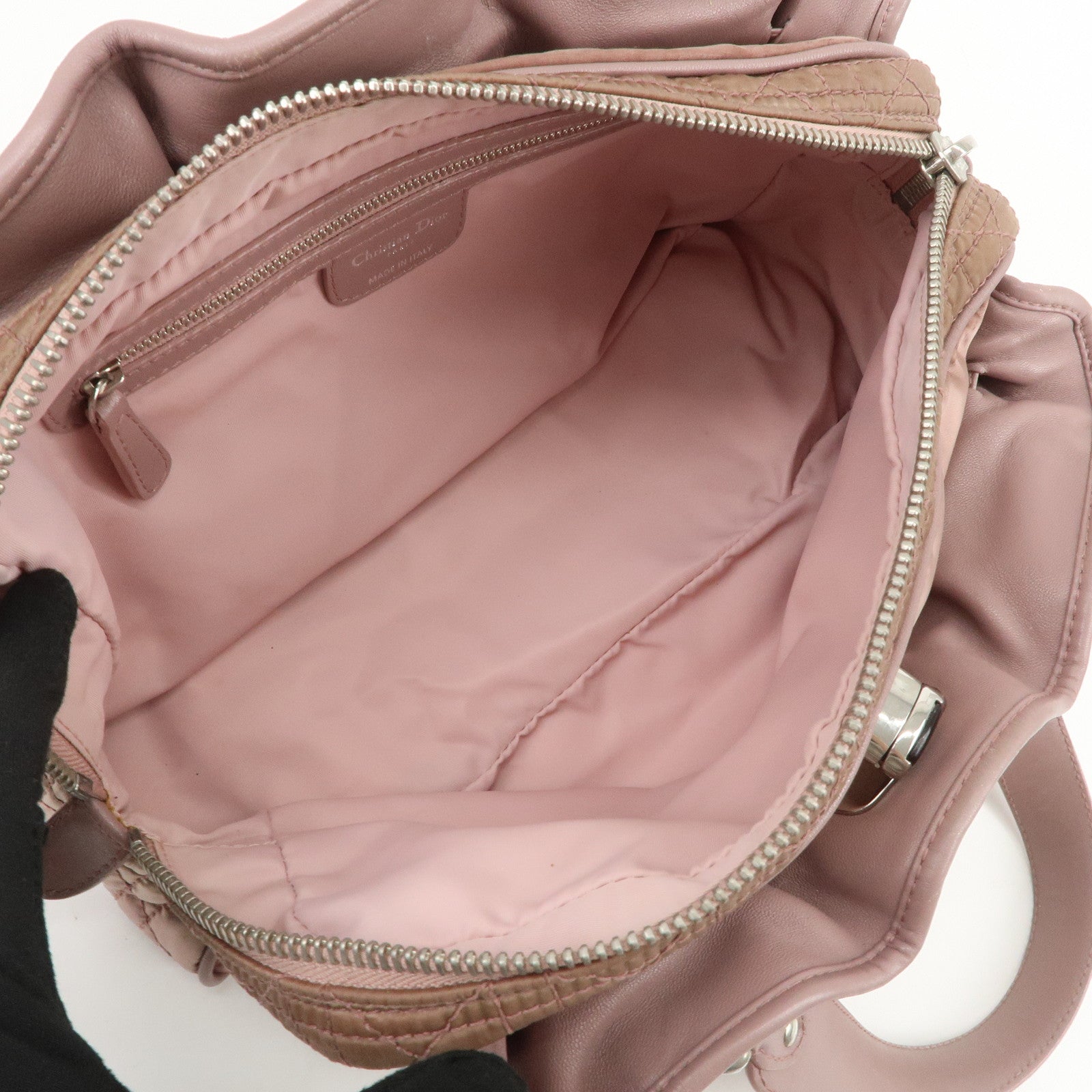 Christian Dior Canage Nylon Leather Hand Bag Pink