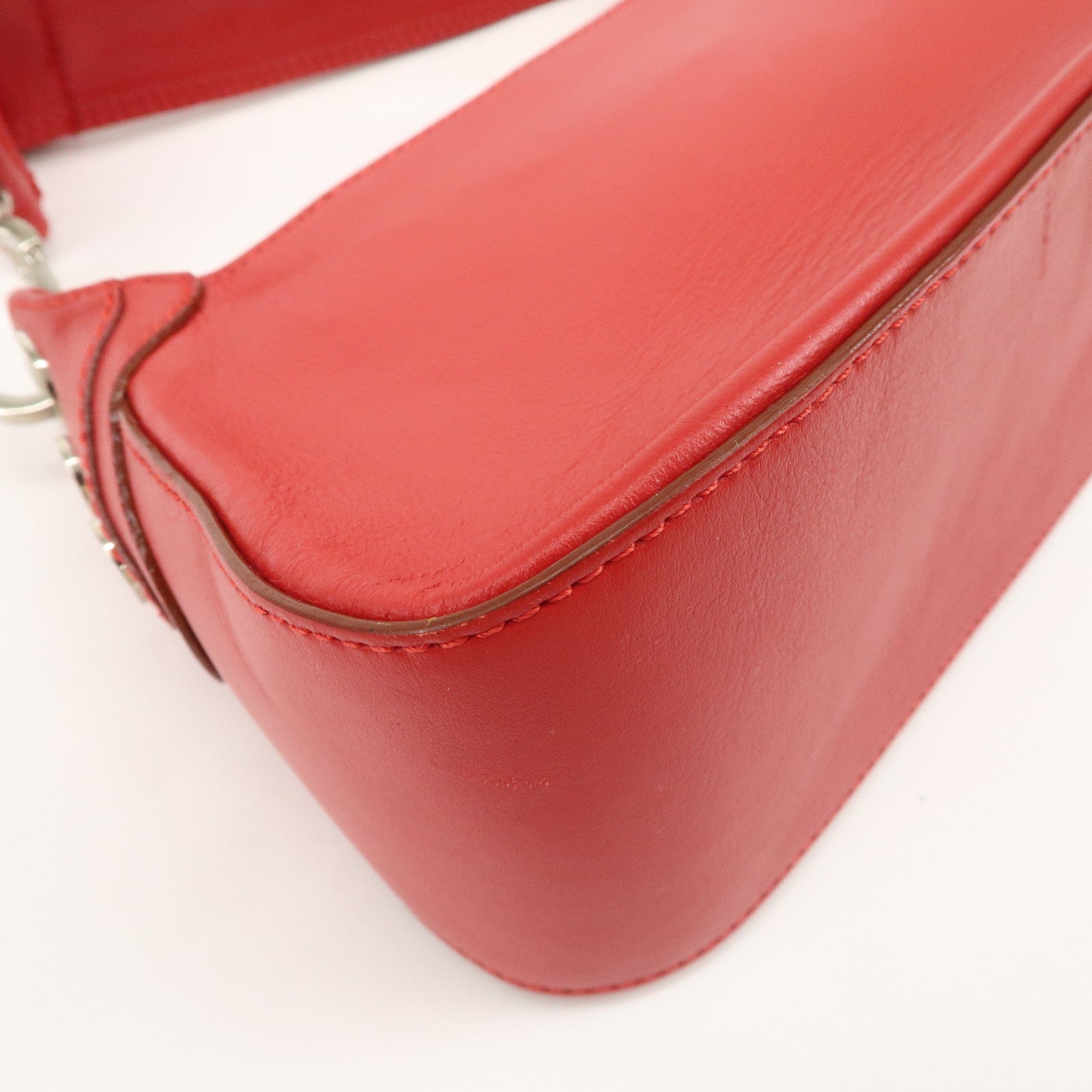 BURBERRY Logo Leather Shoulder Bag Mini Hand Bag Red Used