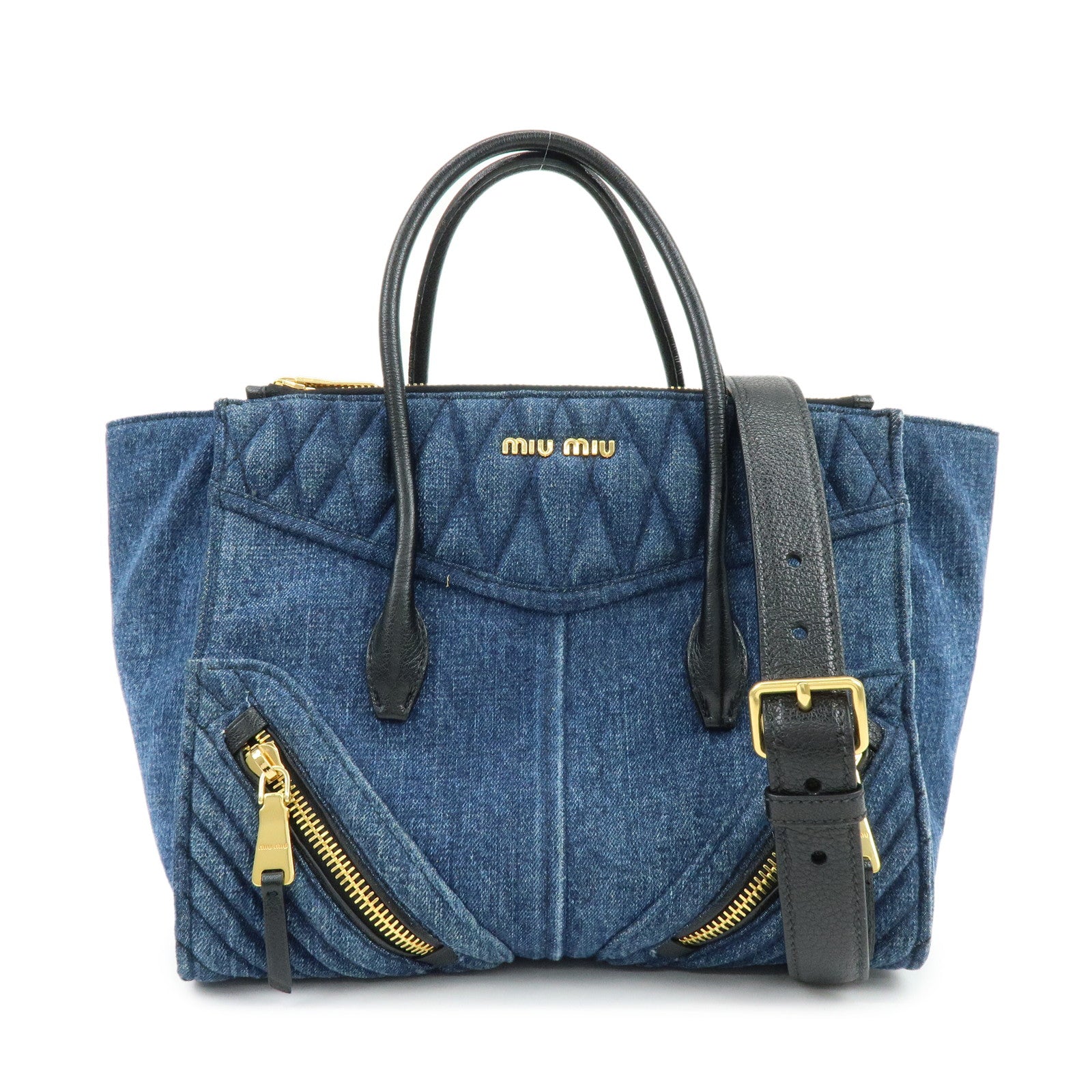 MIU MIU Biker Denim Leather 2Way Bag Hand Bag Shoulder Bag RN1031
