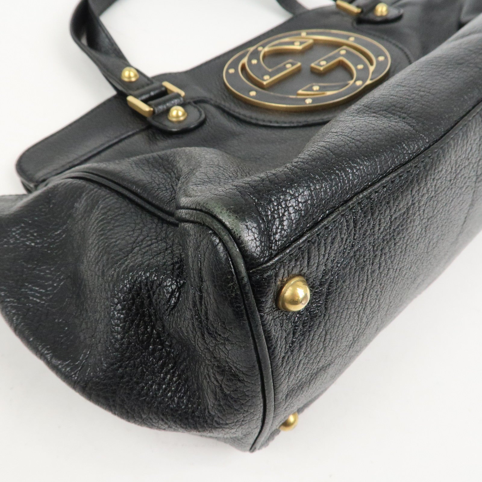 GUCCI Interlocking G Leather Blondie Studs Hand Bag Black 121551
