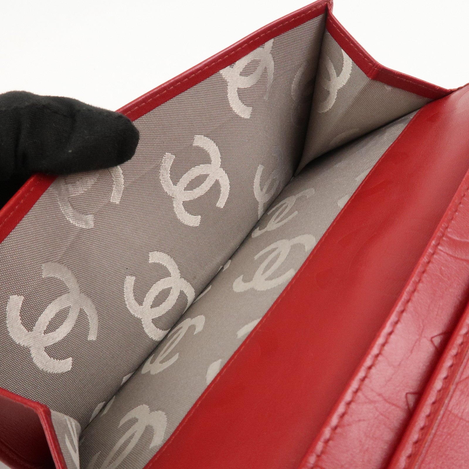 CHANEL Cambon Line Matelasse W Hook Long Wallet Red A46643