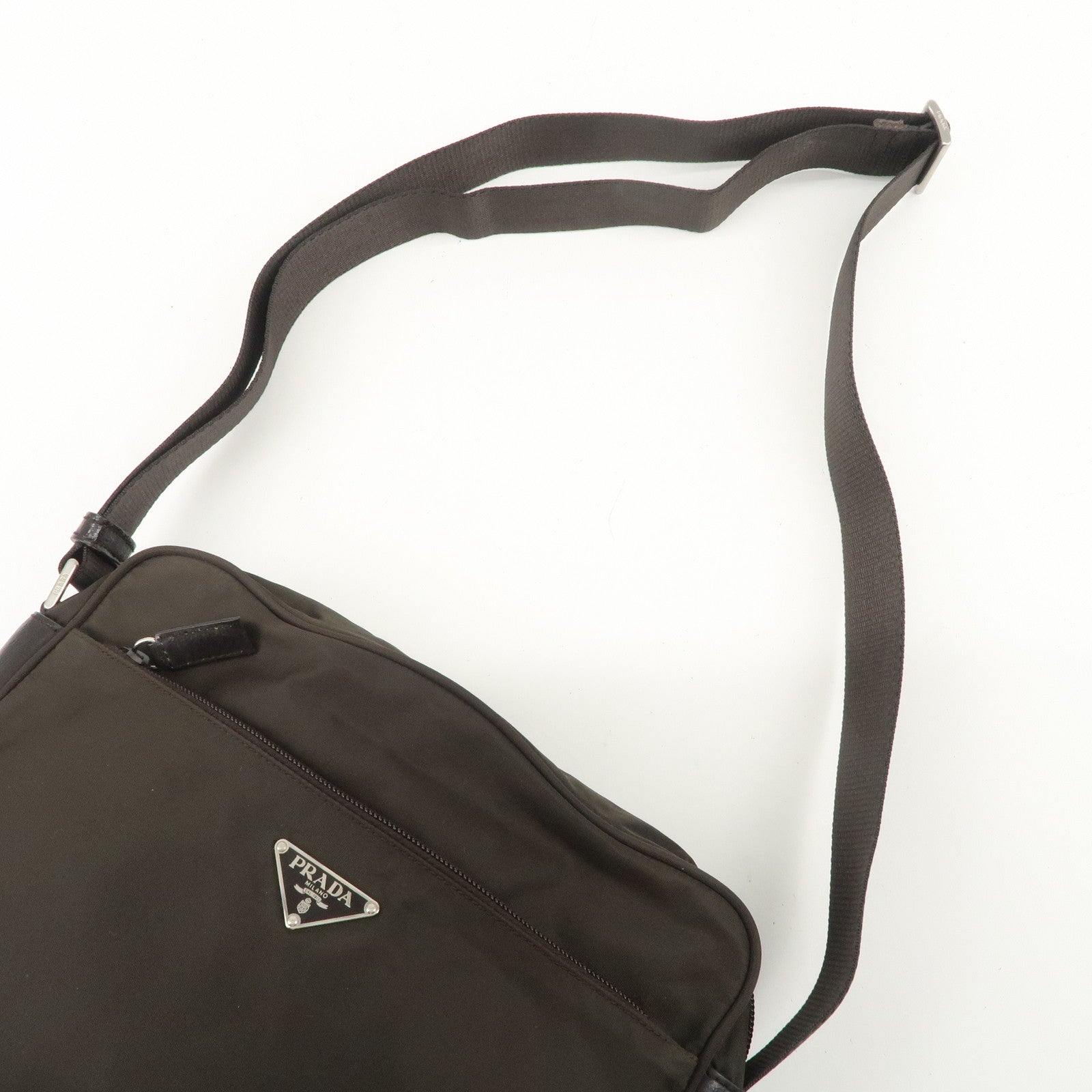 PRADA Triangle Logo Nylon Leather Shoulder Bag Crossbody Bag