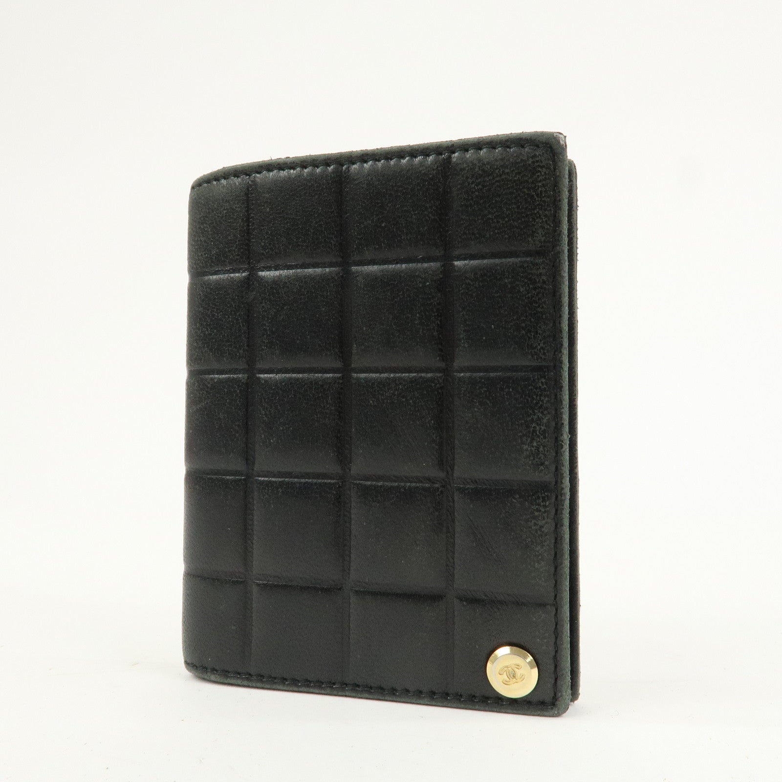 CHANEL Chocolate Bar Lamb Skin Card Case Card Holder Black