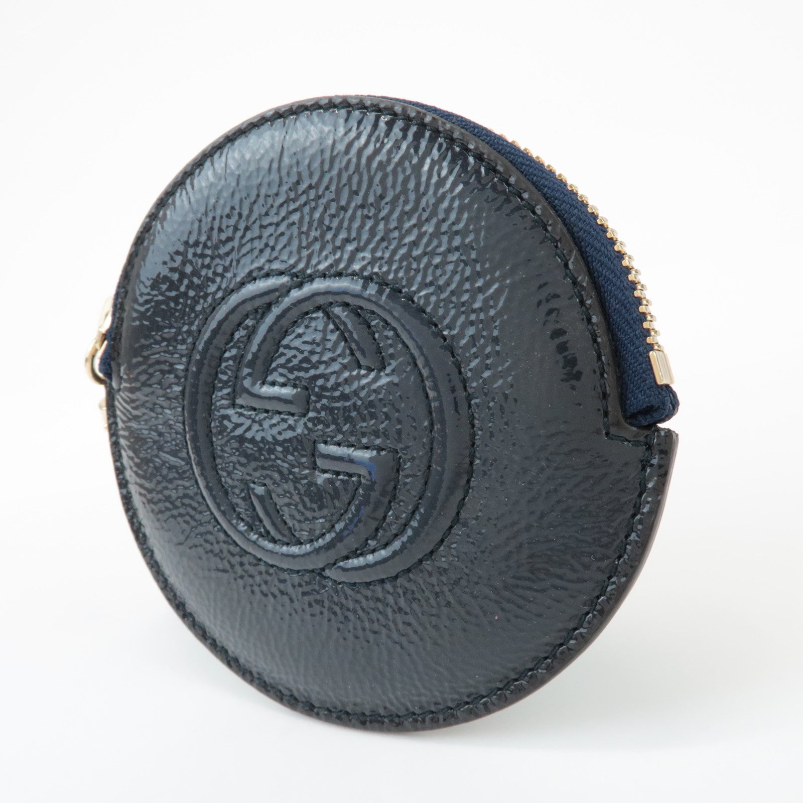 GUCCI Interlocking G Patent Leather Coin Case Navy 337946