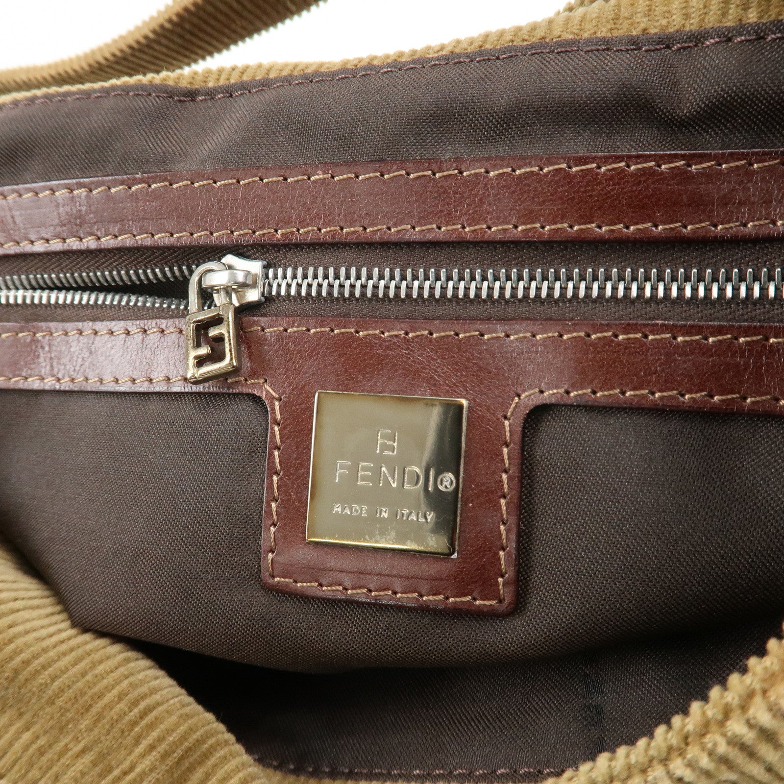 FENDI Mamma Baguette Corduroy Shoulder Bag Brown 26569 Used