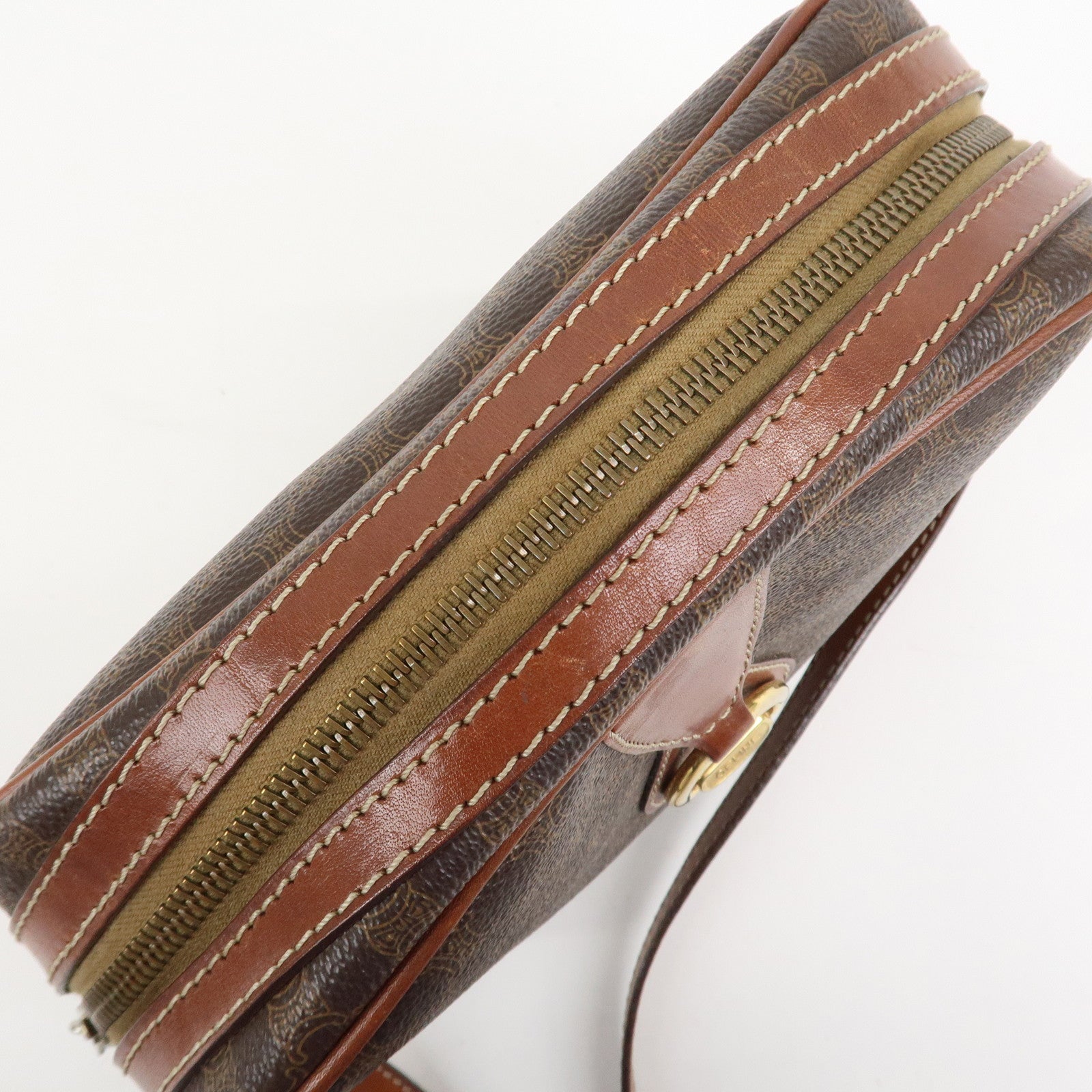 CELINE Macadam PVC Leather Shoulder Bag Brown Gold HDW