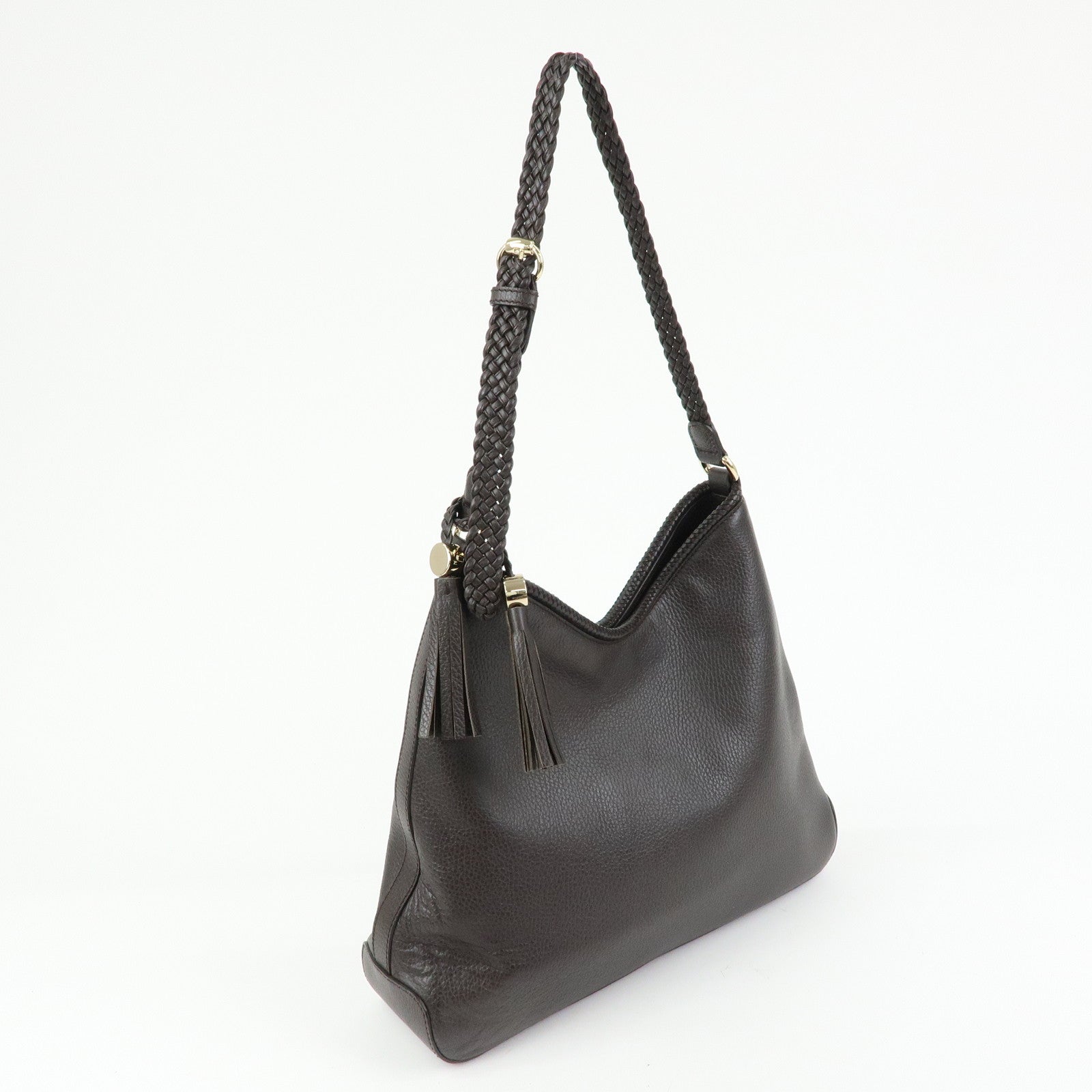 GUCCI Leather Tassel Shoulder Bag Hand Bag Dark Brown 336659