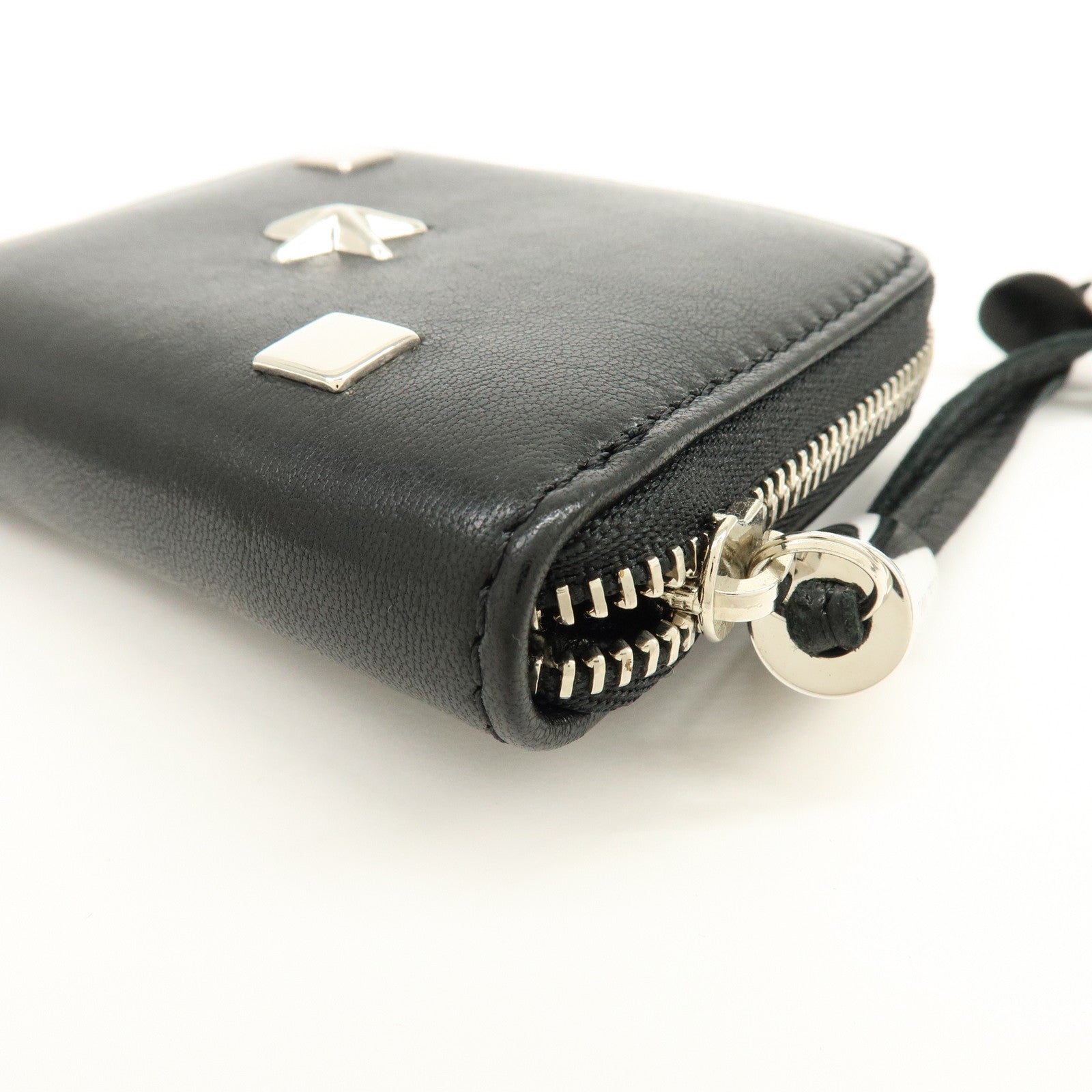 JIMMY CHOO Penny Star Studs Leather Coin Case Coin Wallet Black