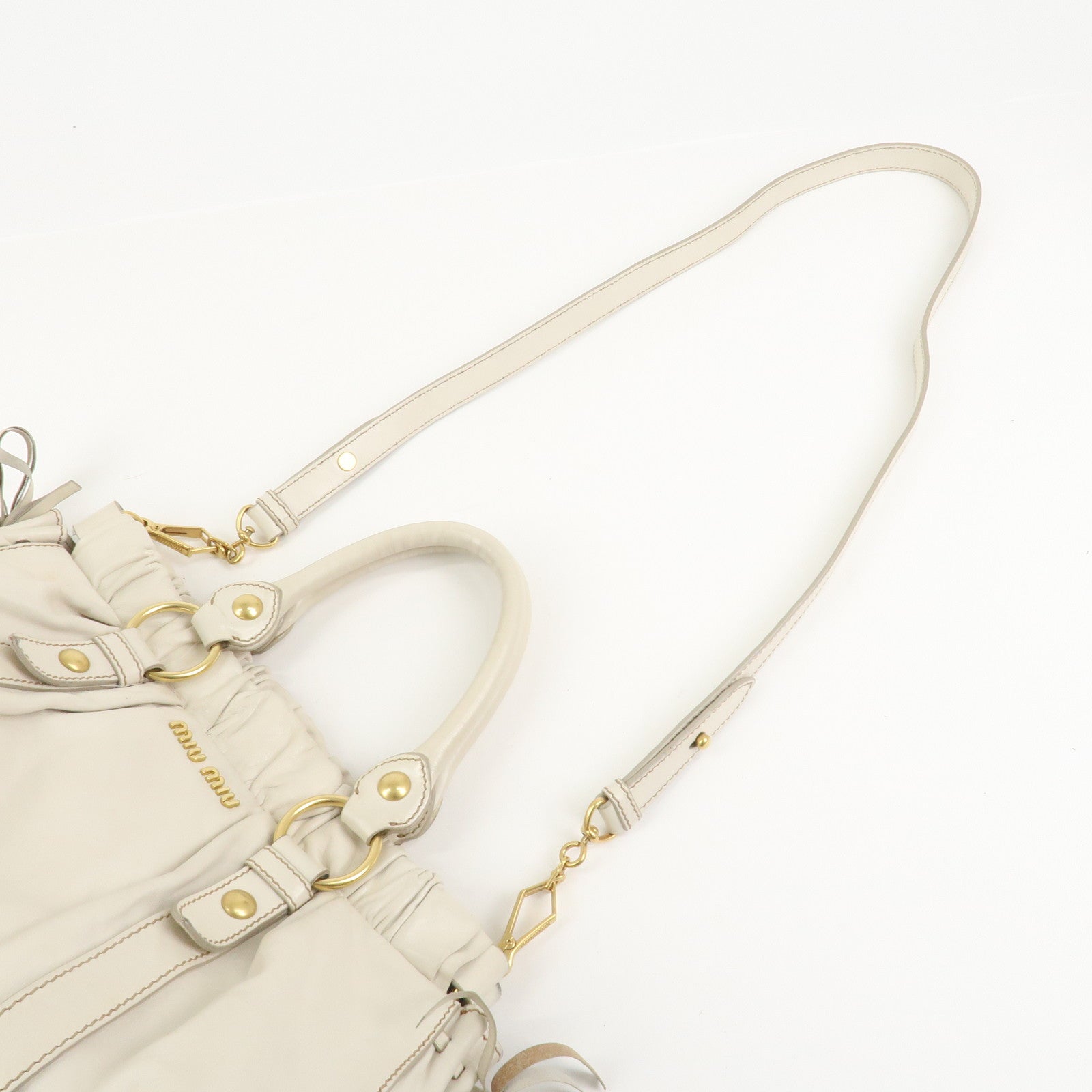 MIU MIU Logo Leather 2Way Bag Shoulder Bag Hand Bag Ivory RT0383