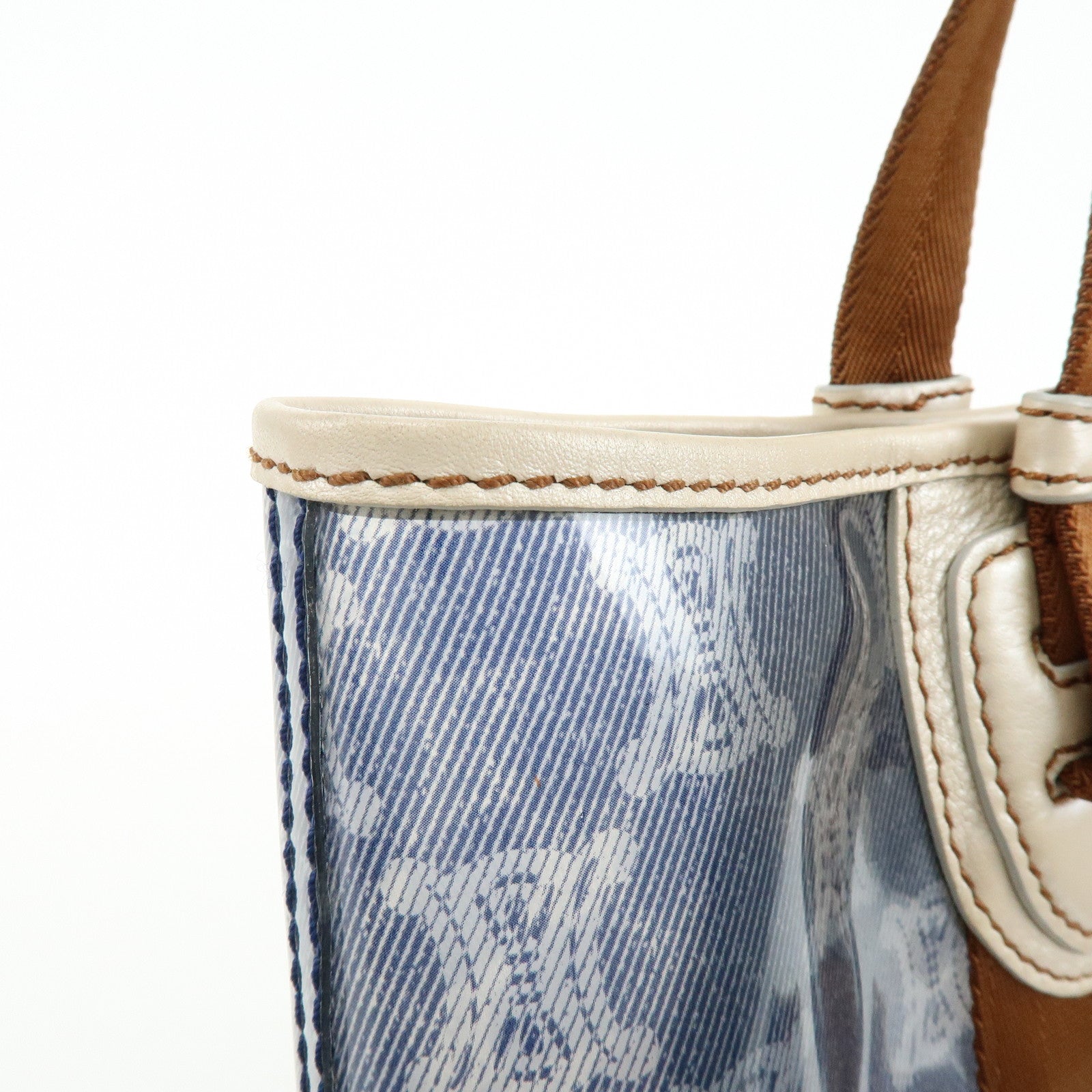 CELINE Macadam Vinyl Leather Tote Bag Hand Bag Blue Brown