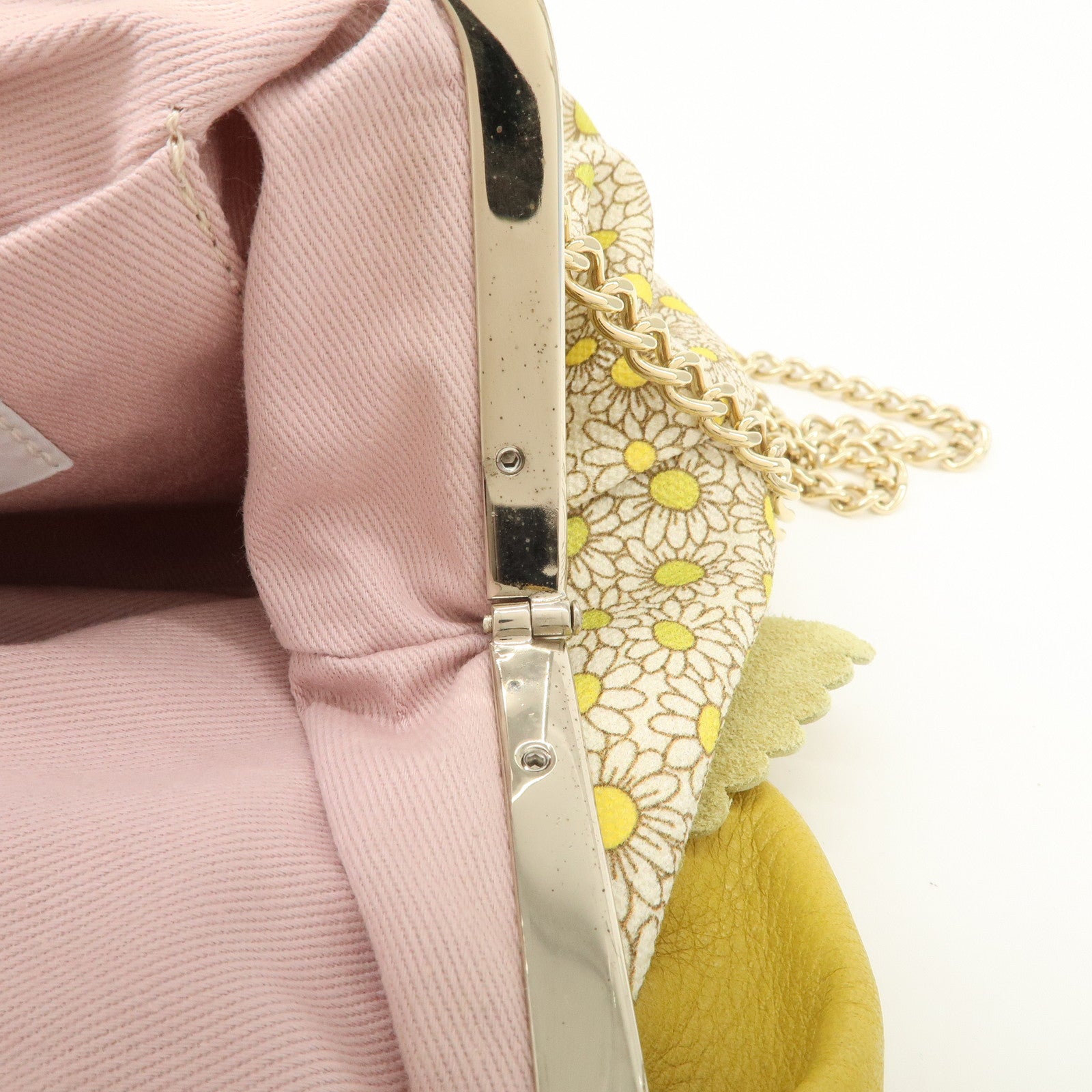 VALENTINO Canvas Leather Chain Shoulder Bag Hand Bag Mustard
