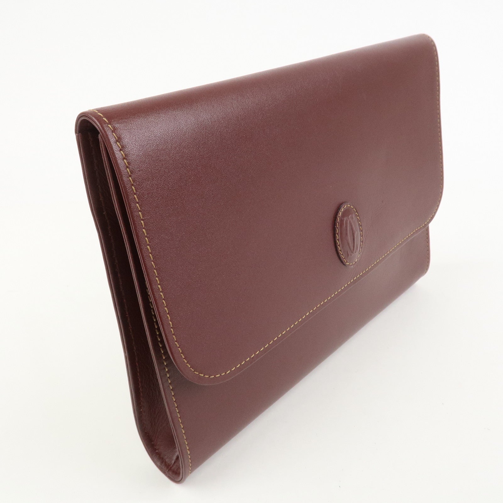 Cartier Logo Leather Clutch Bag Bordeaux