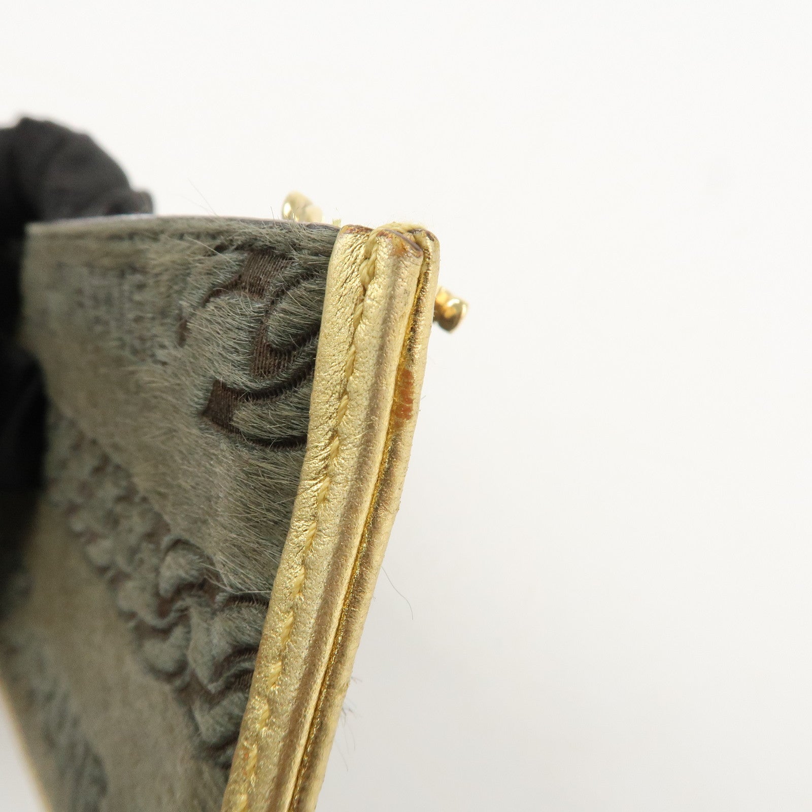 CHANEL Leather Unborn Calf Coin Case Gold Khaki Used