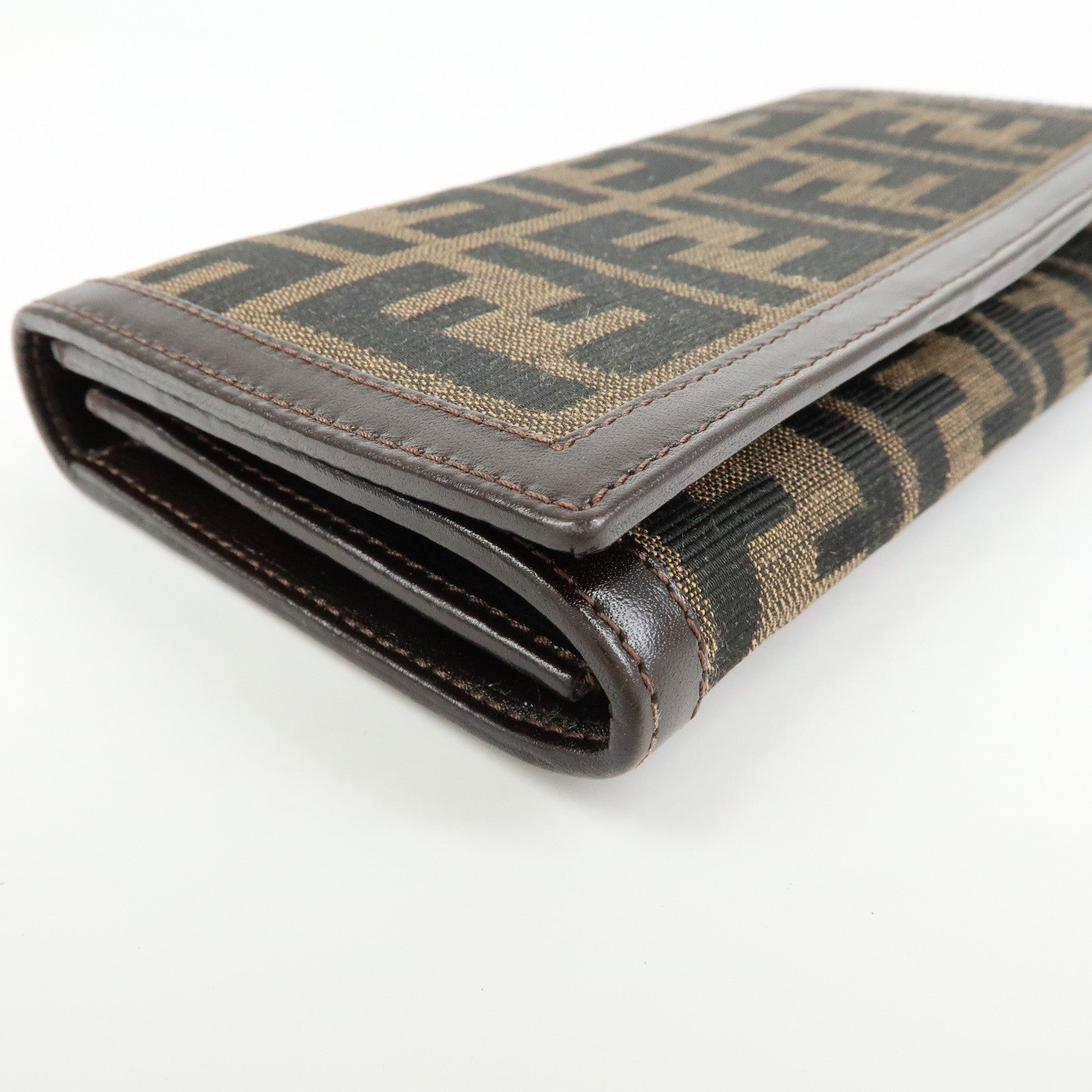 FENDI Zucca Canvas Leather Bi-fold Long Wallet Brown 30851