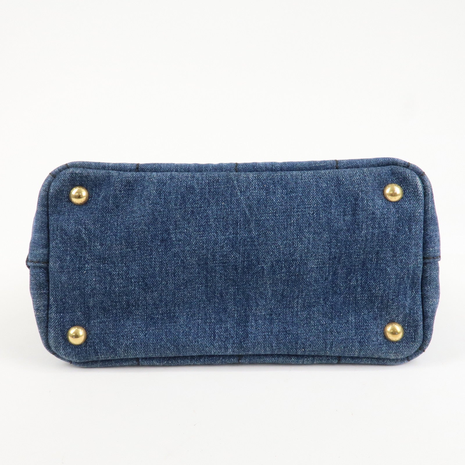 PRADA Canapa Mini Canvas Denim 2Way Shoulder Hand Bag Navy B2439G Used