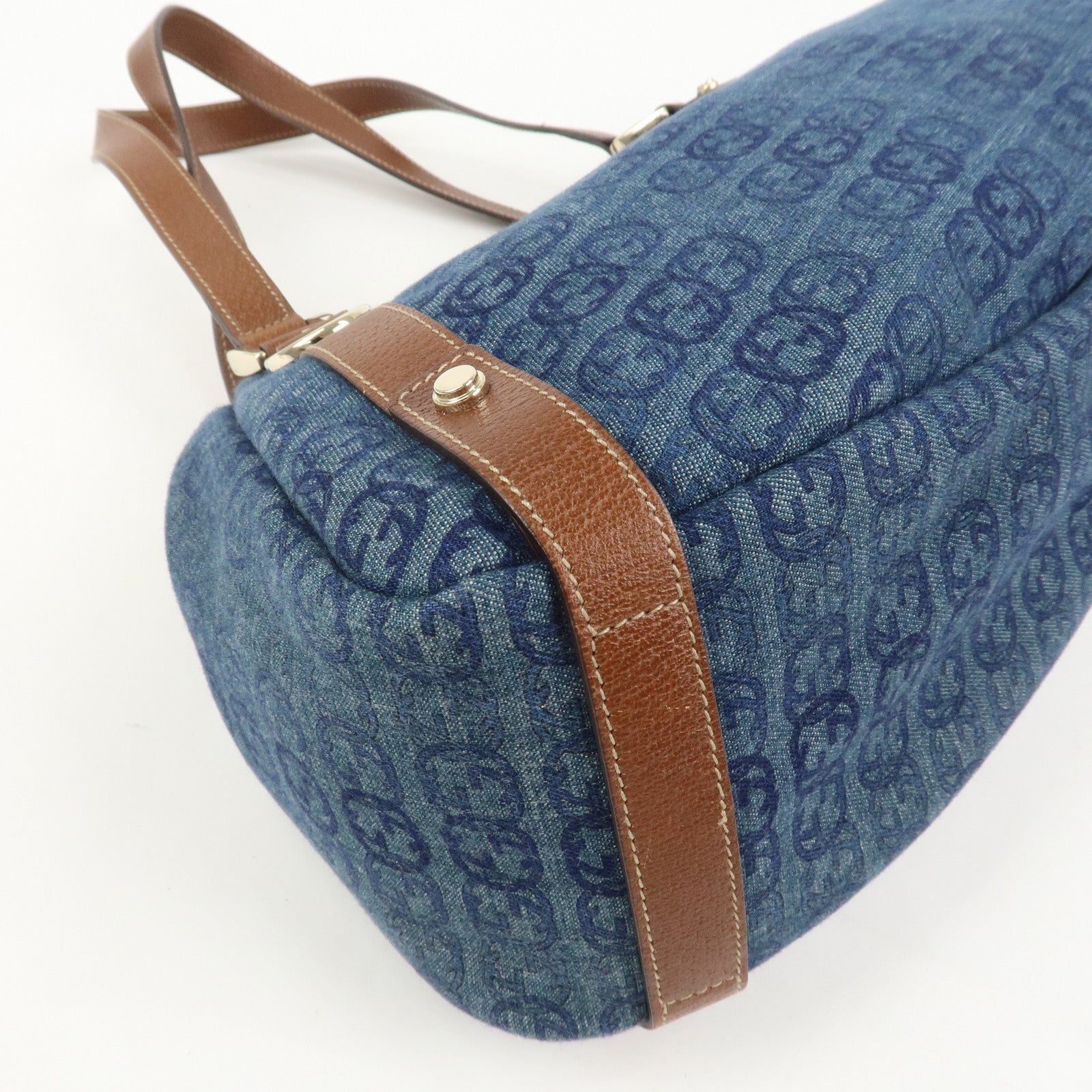 GUCCI Abbey GG Monogram Denim Leather Tote Bag Hand Bag130736