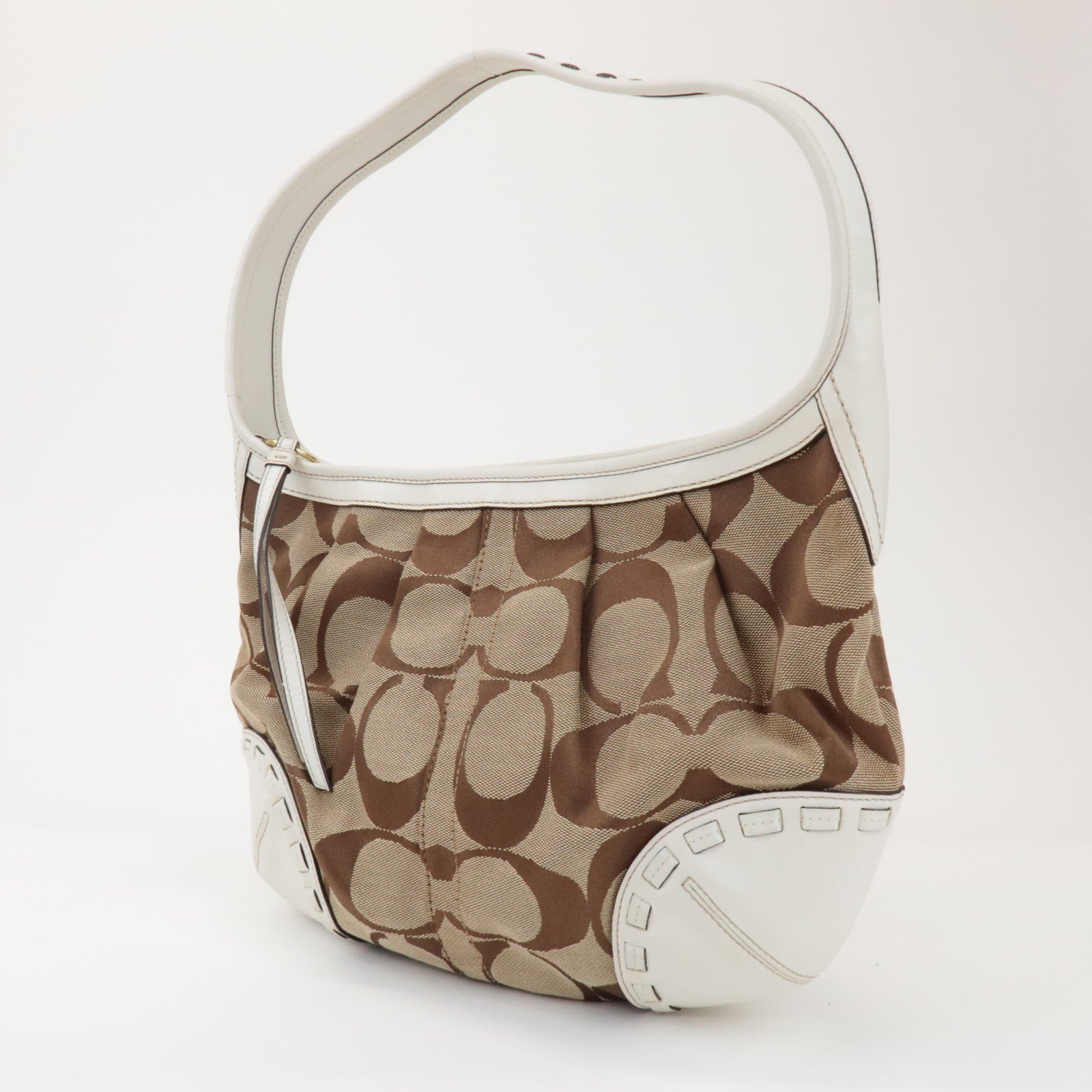 COACH Signature Canvas Leather Shoulder Bag Brown White