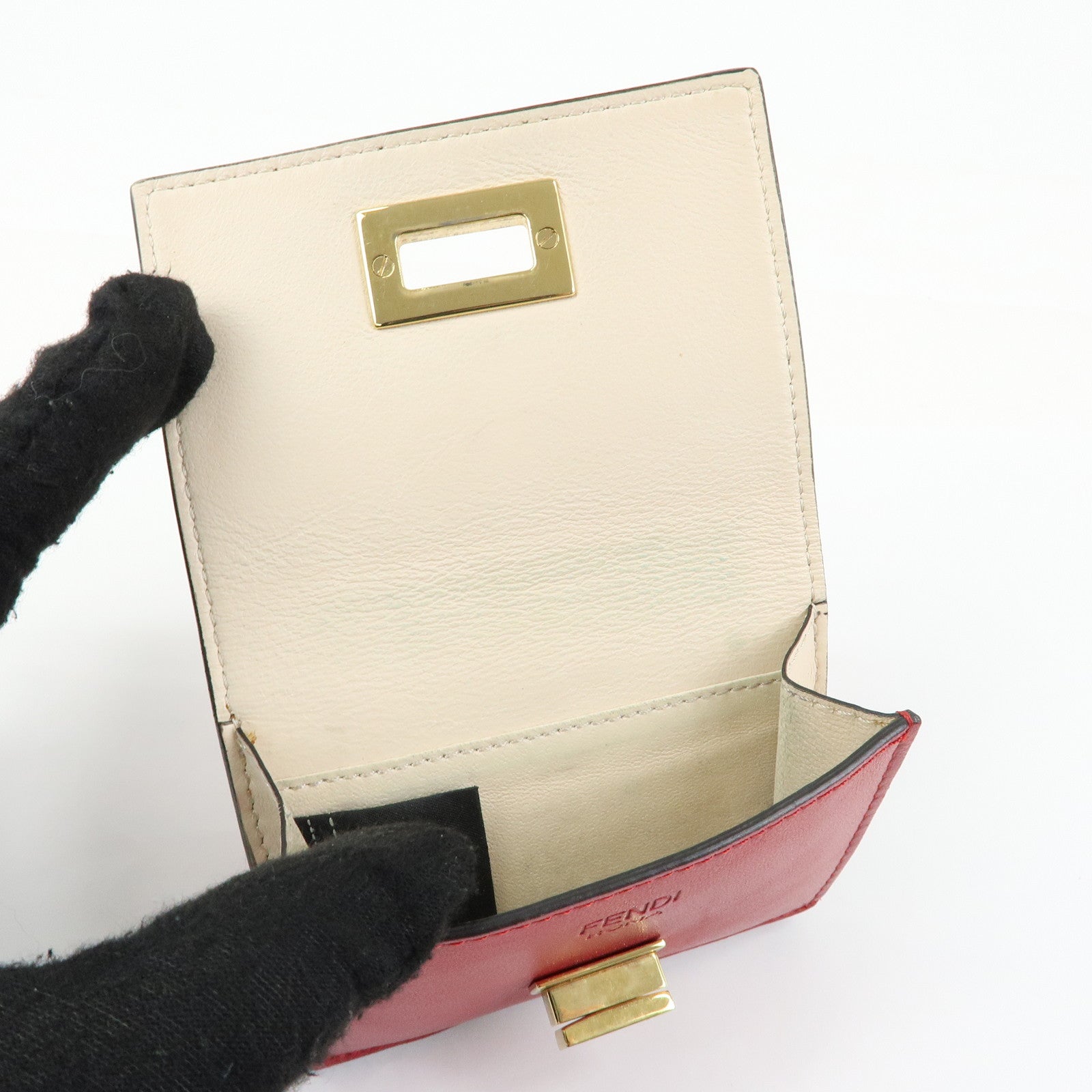 FENDI Peekaboo Leather Compact Trifold Wallet Red 8M0445