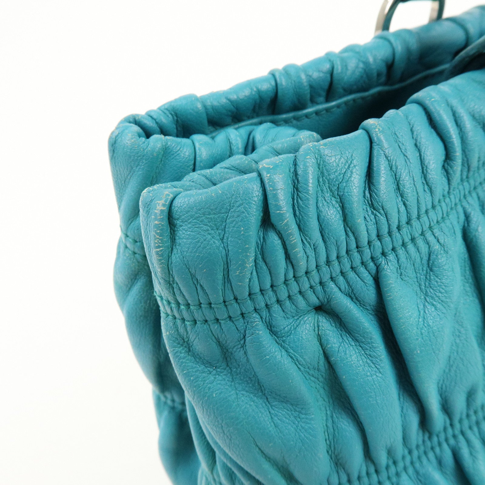 PRADA Leather 2Way Bag Hand Bag Shoulder Bag Turquoise Blue