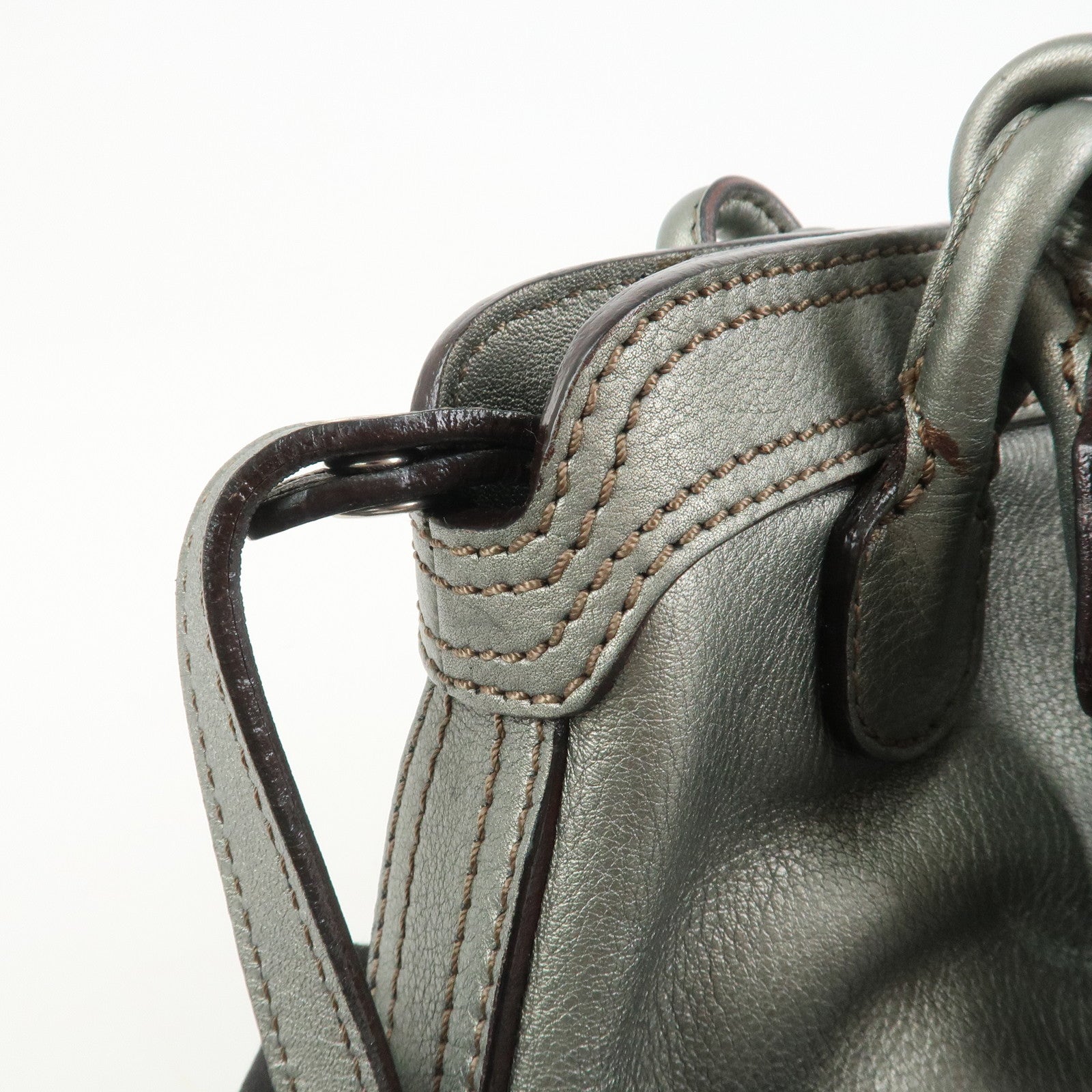 LOEWE Leather 2WAY Bag Shoulder Bag Hand Bag Metallic Gray