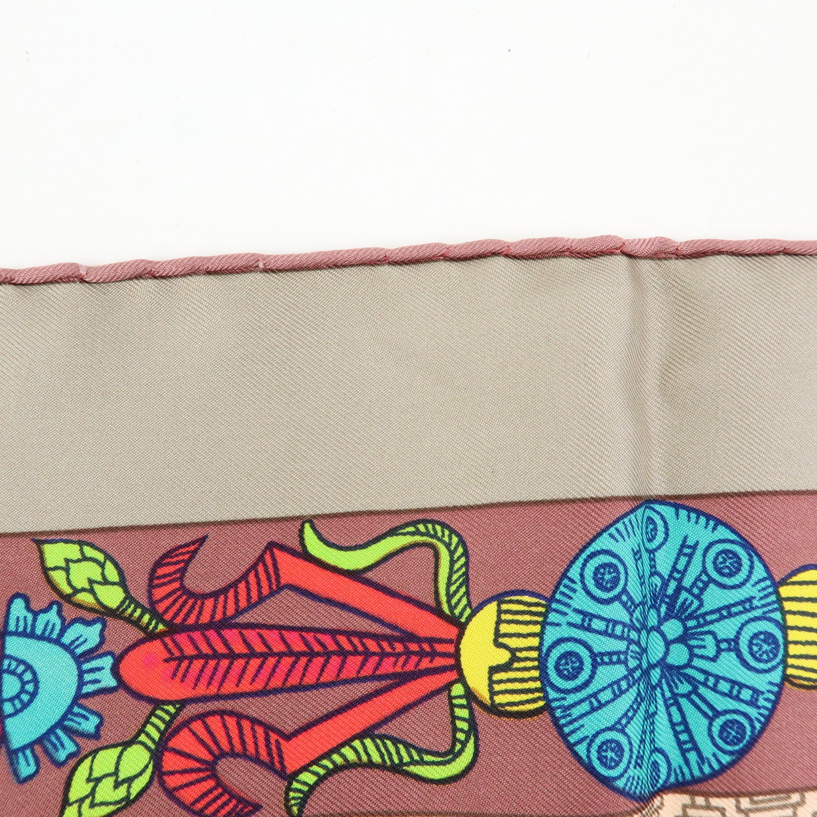 HERMES Carre 90 Silk 100% Scarf TORANA Red Purple Green