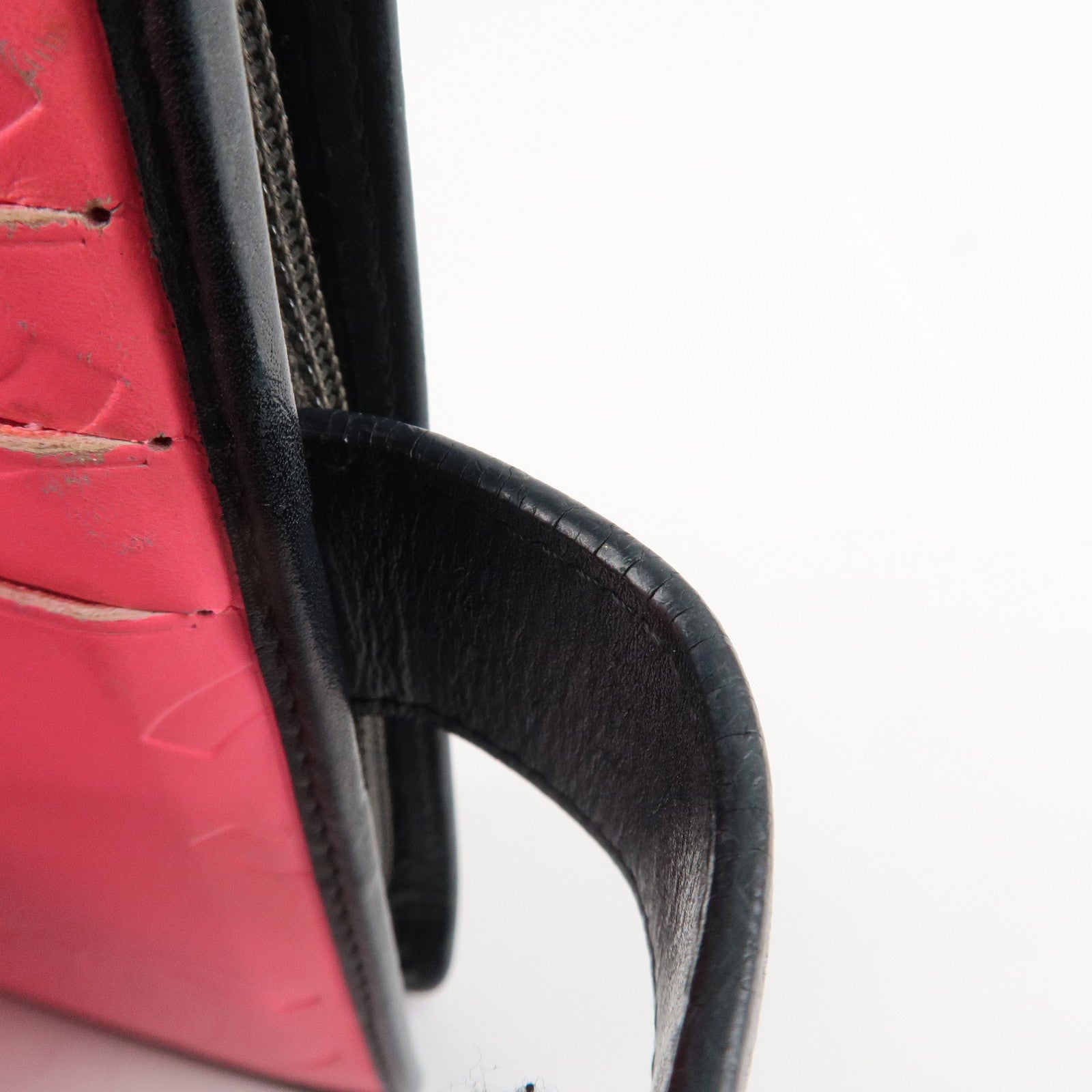 CHANEL Cambon Line COCO Mark Bifold Wallet Black Pink A50080 Used