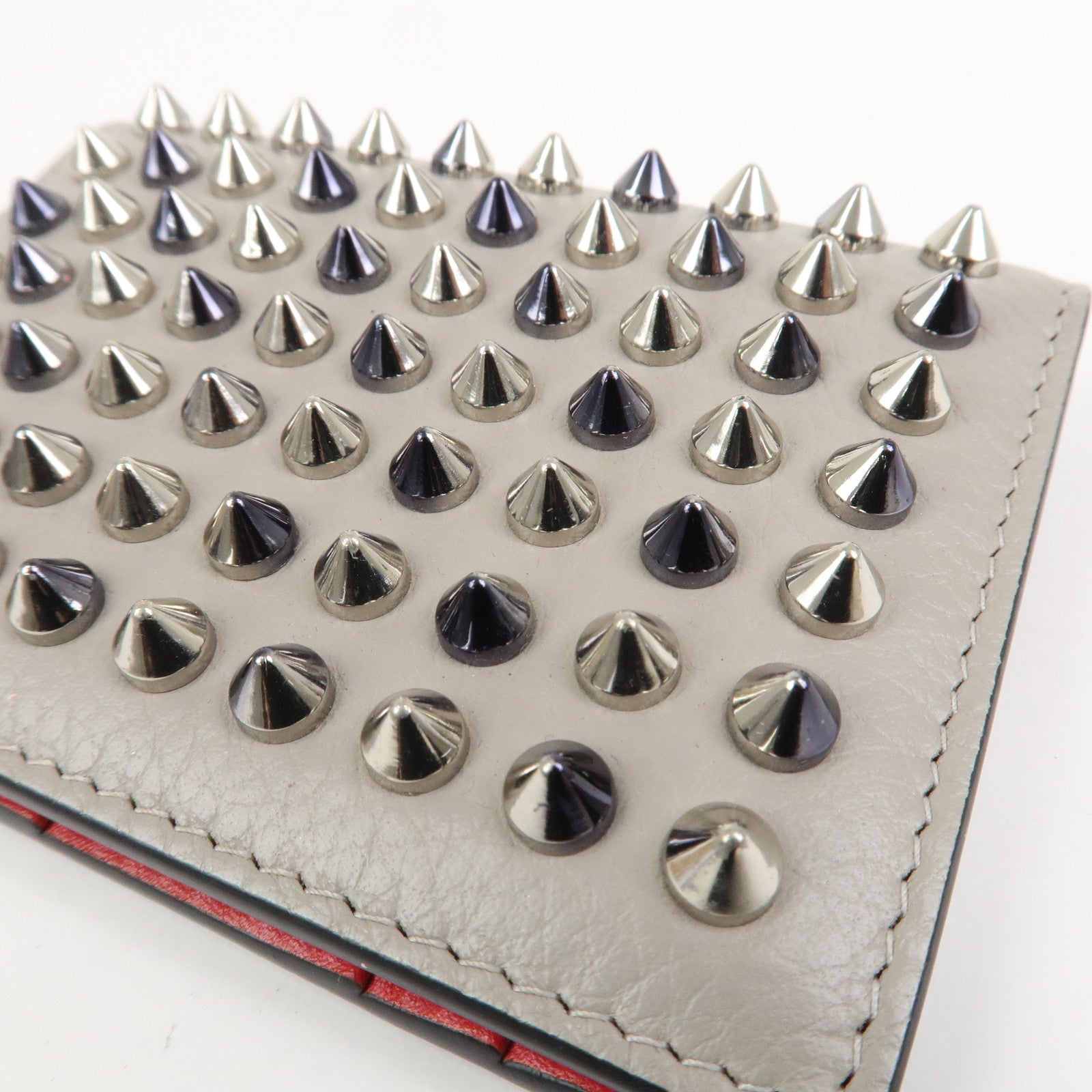 Christian Louboutin Leather Card Case Card Holder Studs Gray