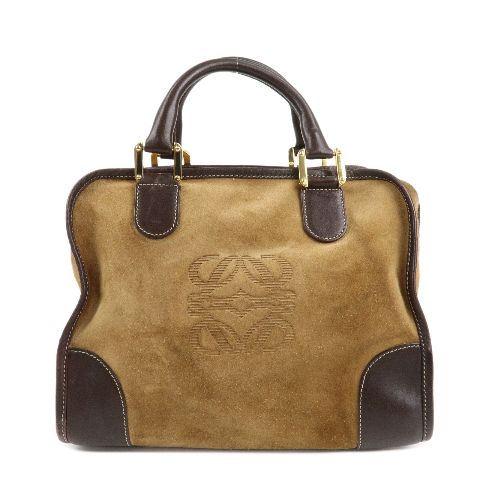 LOEWE Anagram Suede Leather Amazona 35 Brown Hand Bag Boston Bag Used