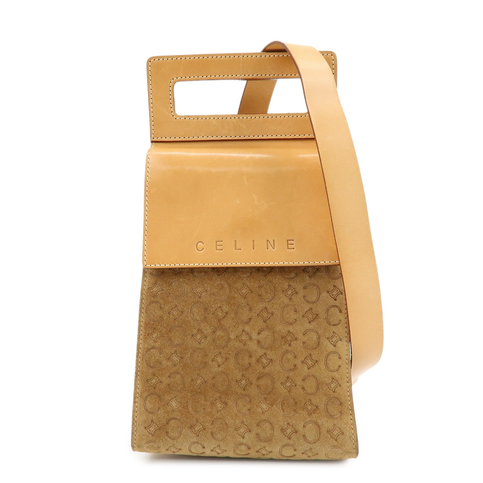 CELINE C Macadam Suede Leather Shoulder Bag Crossbody Bag Brown