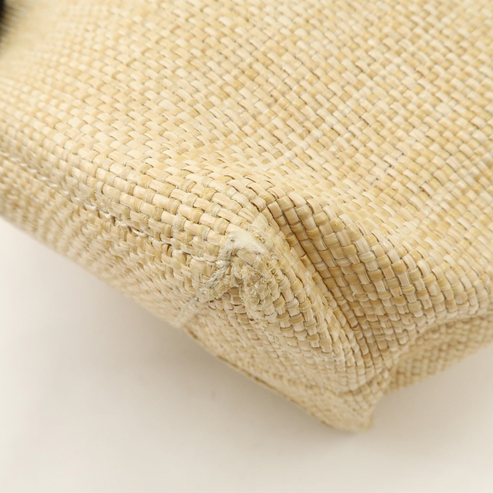 PRADA Leather Raffia Straw Tote Bag Shoulder Bag Beige Used