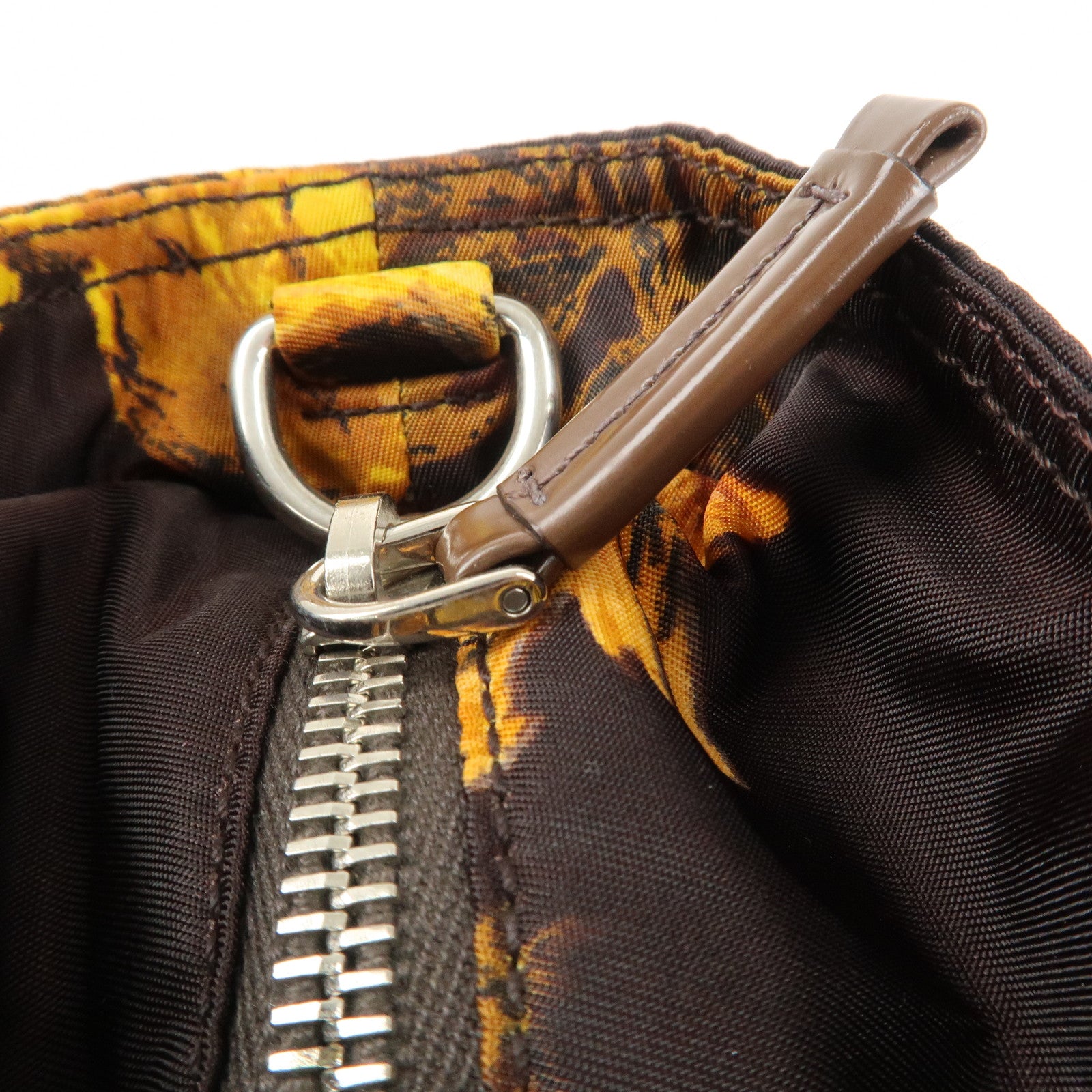 PRADA Triangle Logo 2Way Hand Bag Shoulder Bag Brown Yellow BN1052 Used