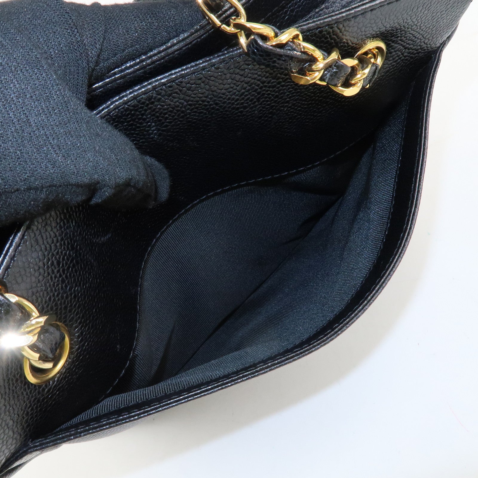 CHANEL Triple COCO Caviar Skin Chain Shoulder Bag Black Gold Hardware Used