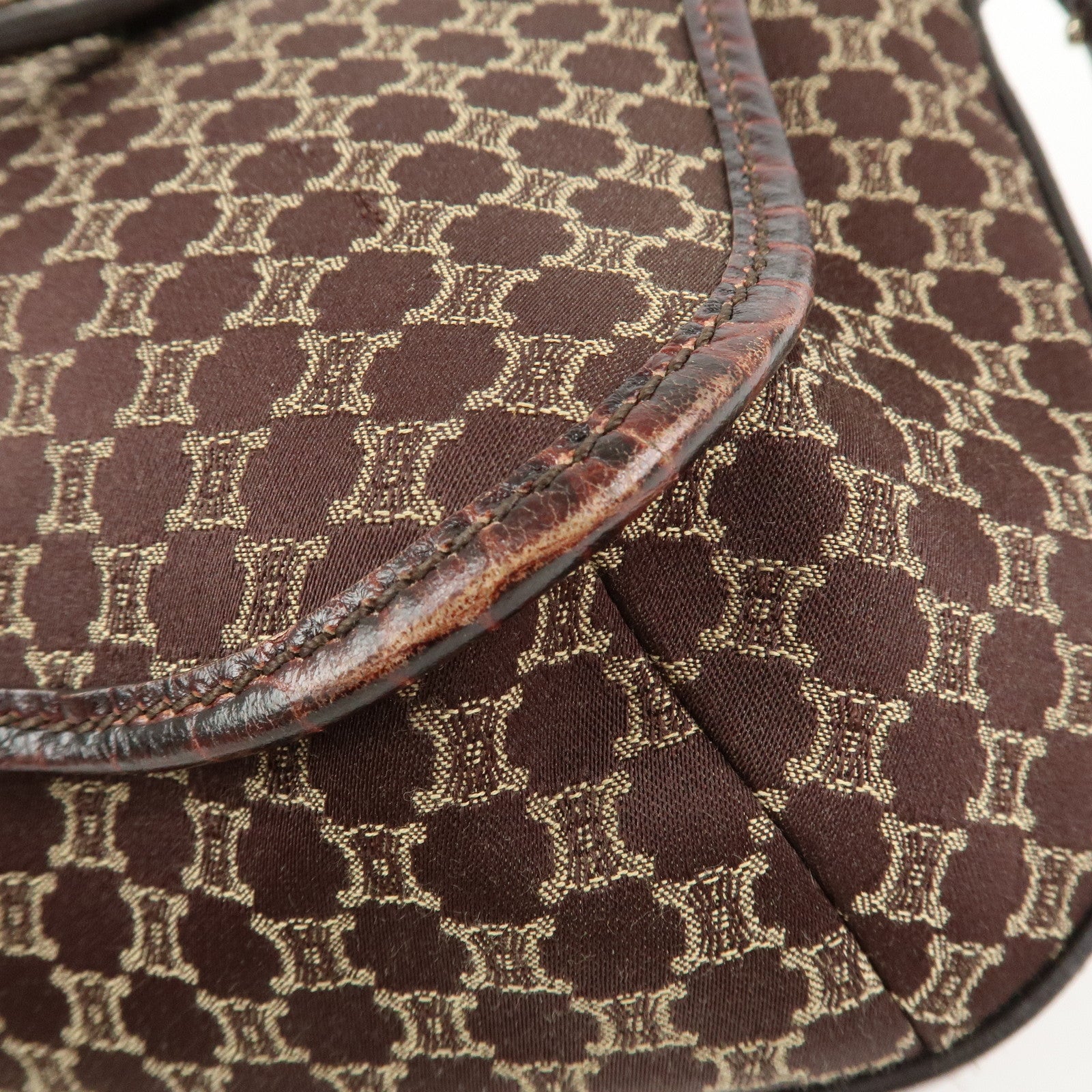 CELINE Macadam Canvas Emboss Leather 2 Way Bag Hand Bag Brown