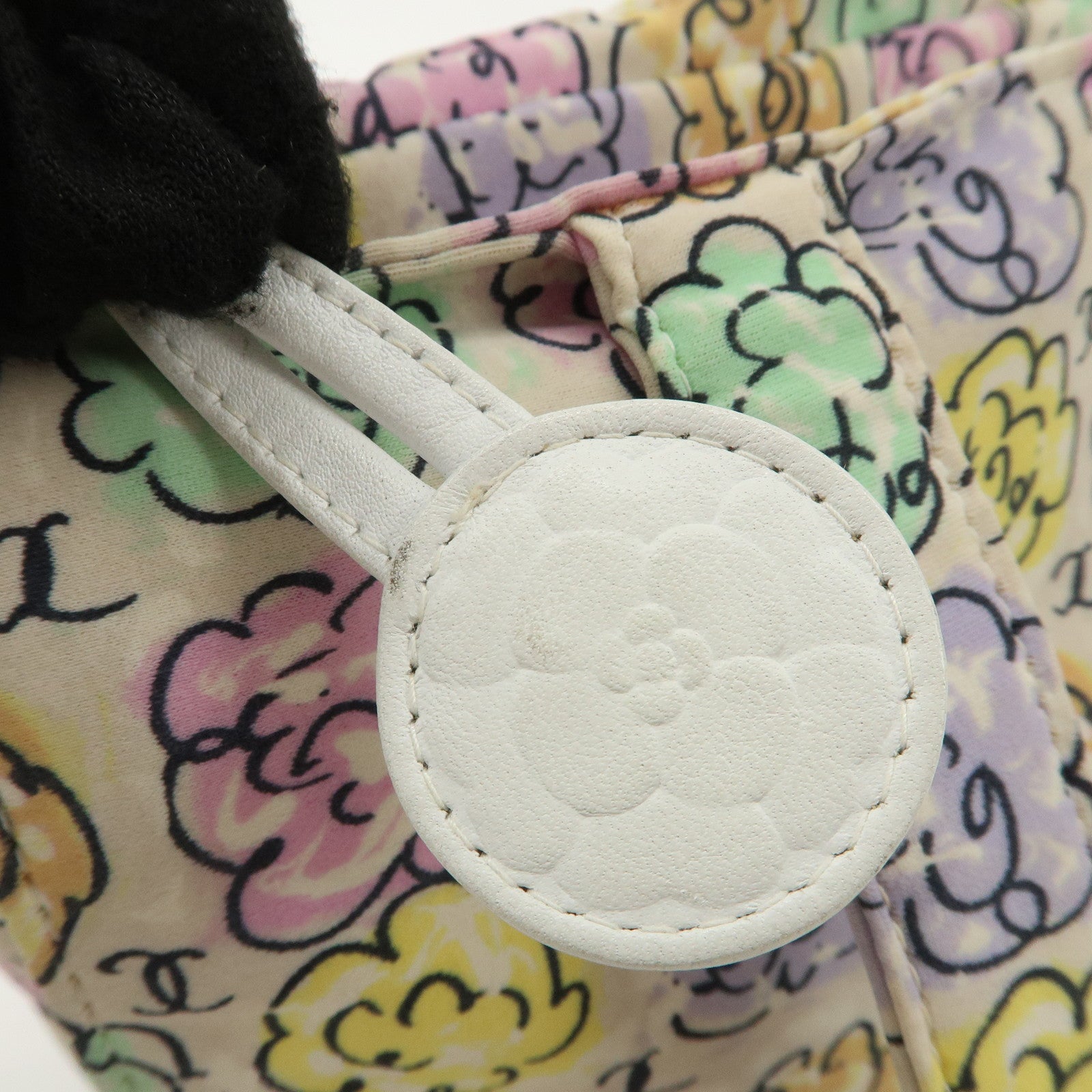 CHANEL Camellia Canvas Nylon 2Way Bag Hand Bag Flower Multicolor Used