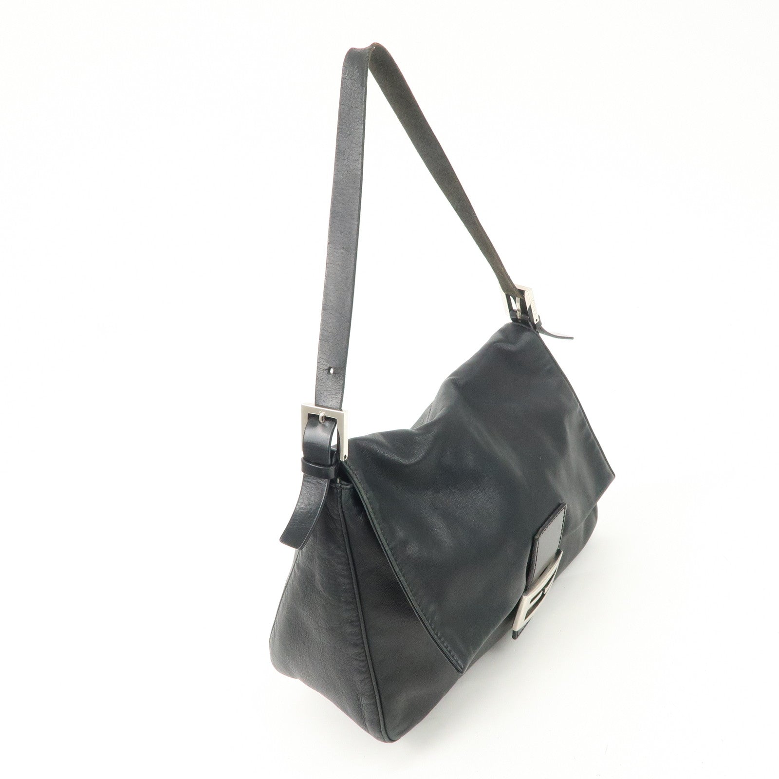 FENDI Mamma Baguette Leather Shoulder Bag Black 26325 Used