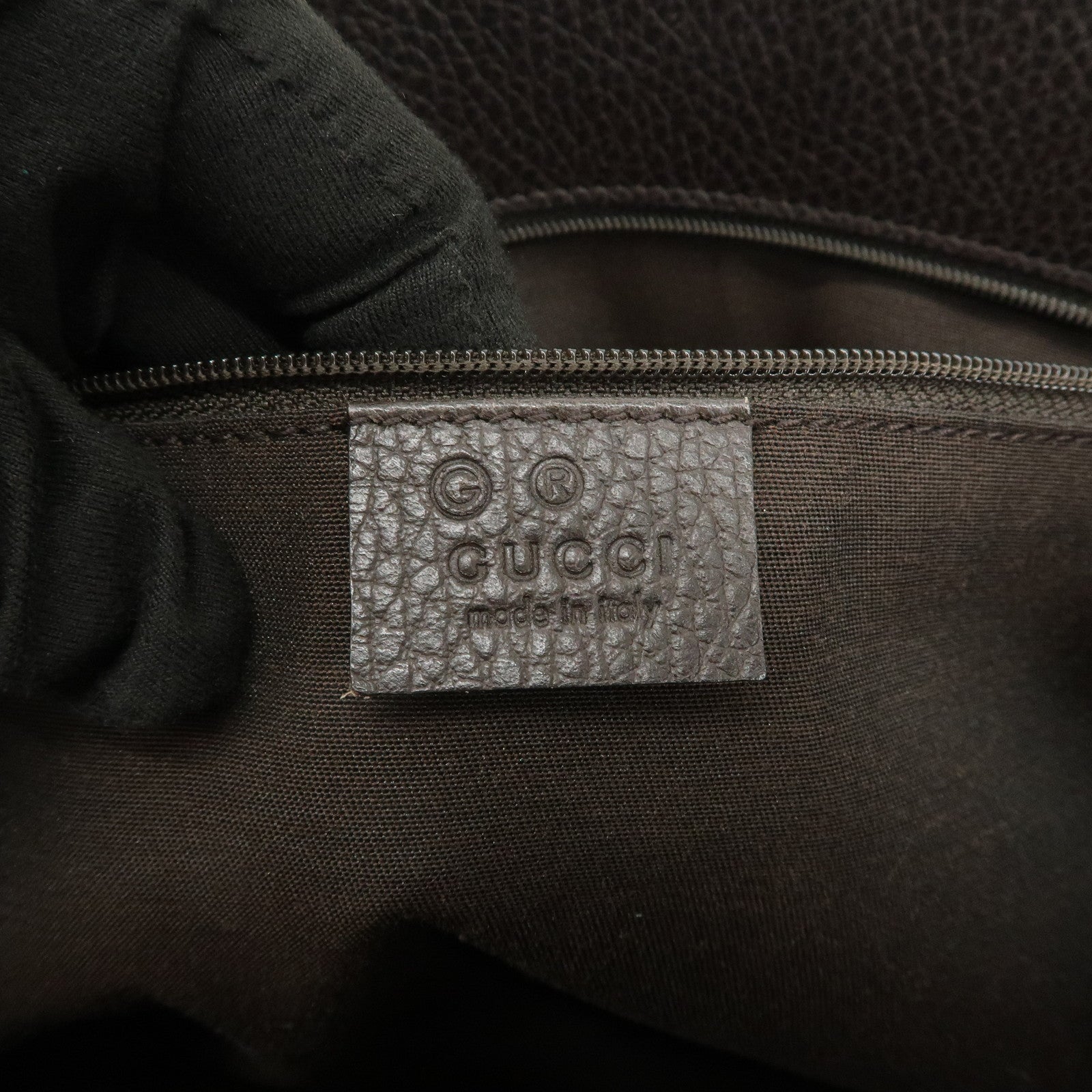 GUCCI Logo Leather Tote Bag Shoulder Bag Dark Brown 419689