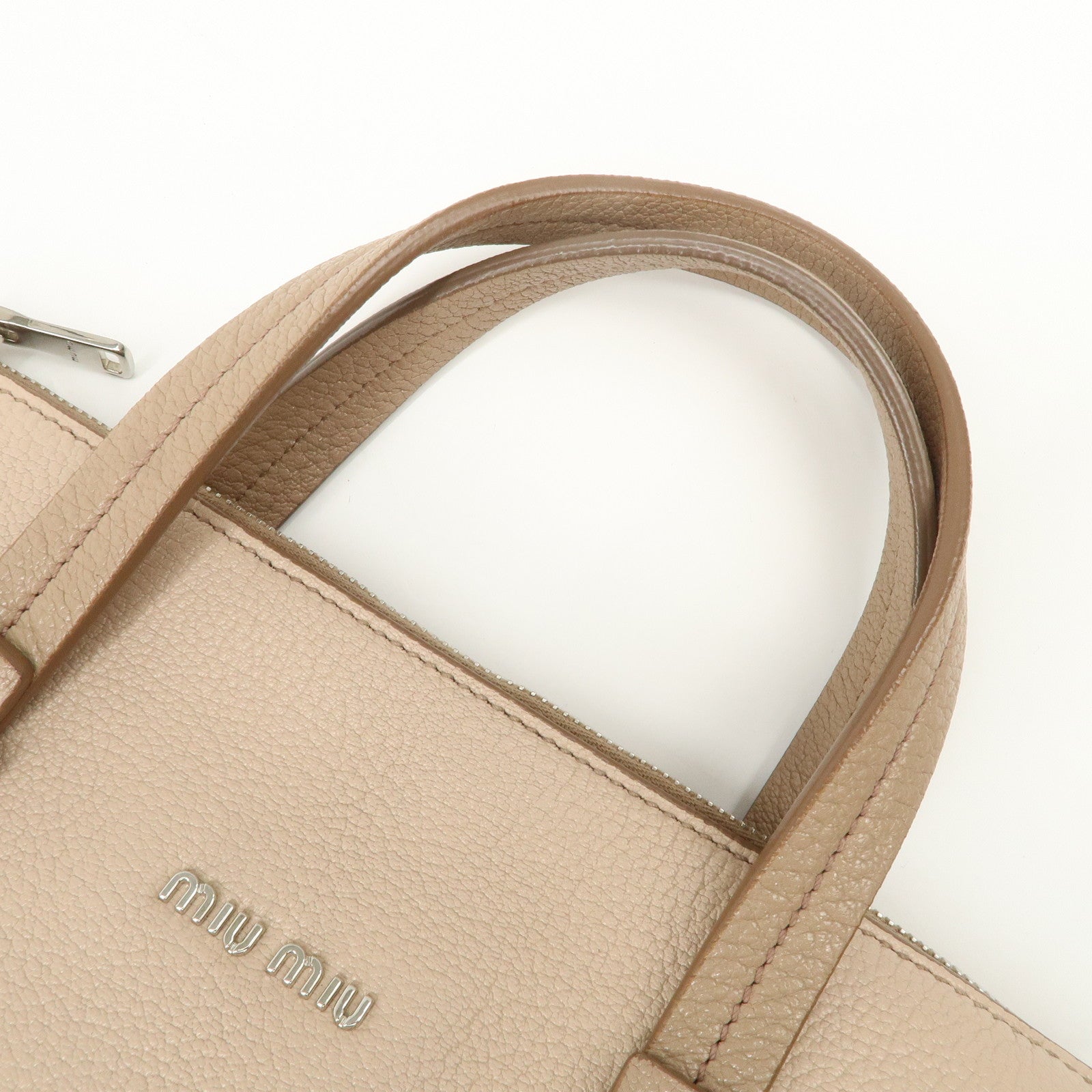MIU MIU Leather 2Way Hand Bag Beige Pink Beige 5BB006