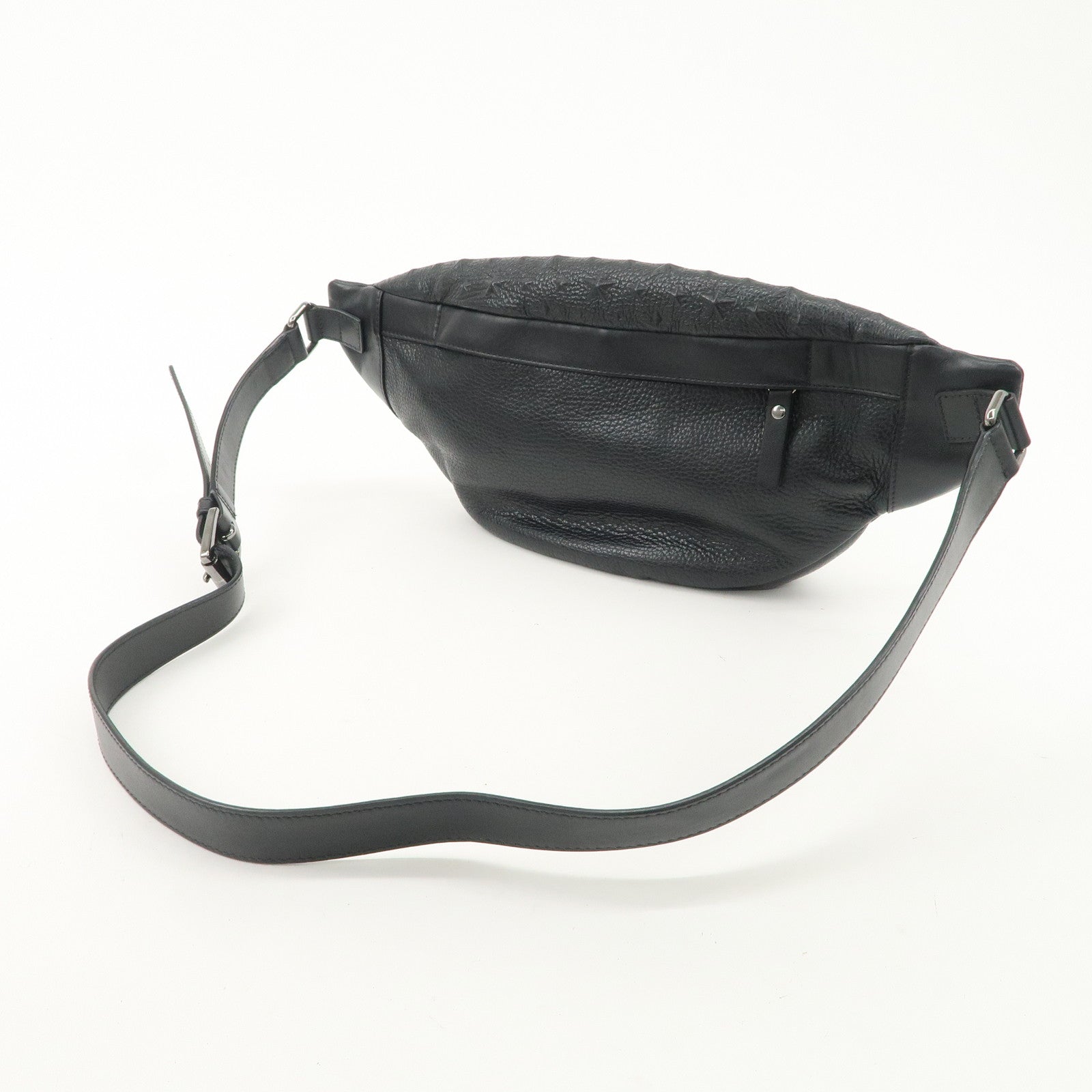 JIMMY CHOO Leather Waist Bag Crossbody Bag Black Silver Hardware Used