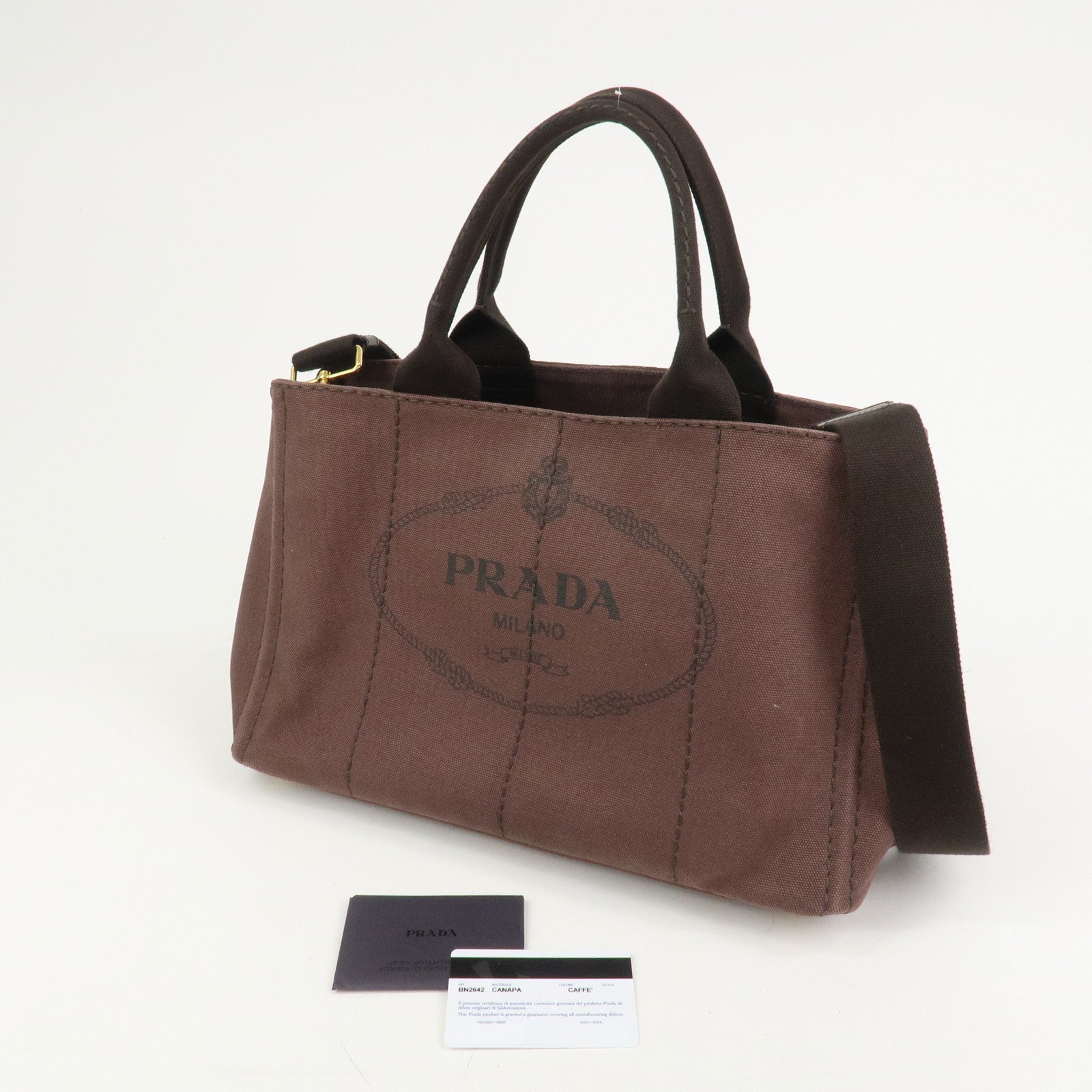 PRADA Logo Canapa 2Way Tote Bag Hand Bag Brown BN2642
