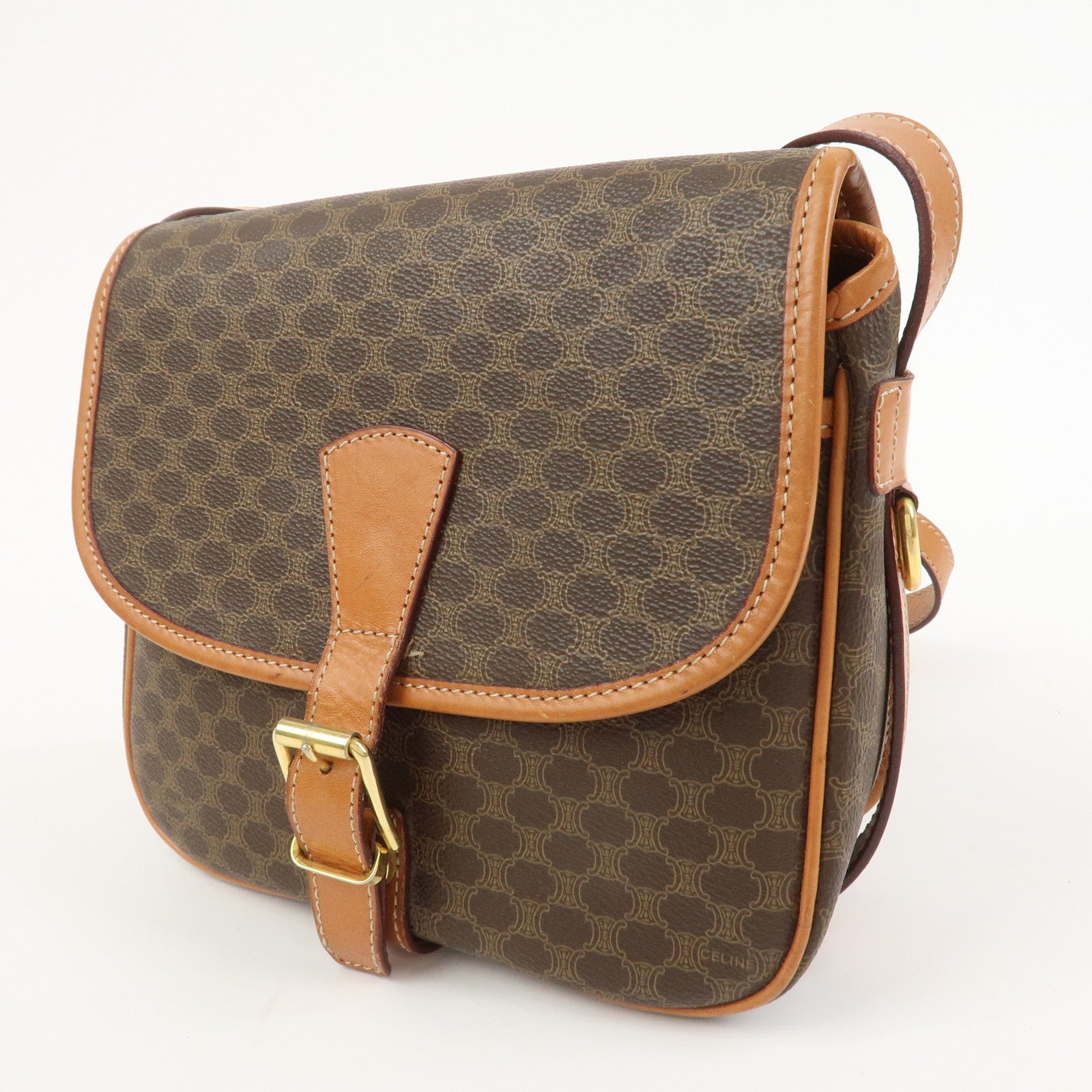 CELINE Macadam PVC Leather Shoulder Bag Crossbody Bag Brown