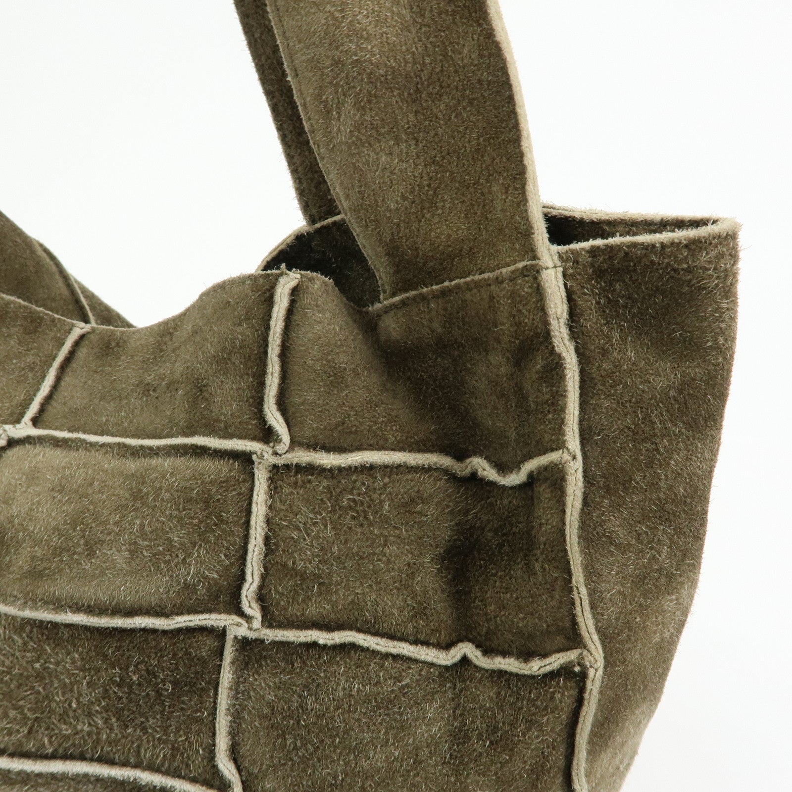 CHANEL Logo Suede Shoulder Bag Hand Bag Tote Bag Khaki