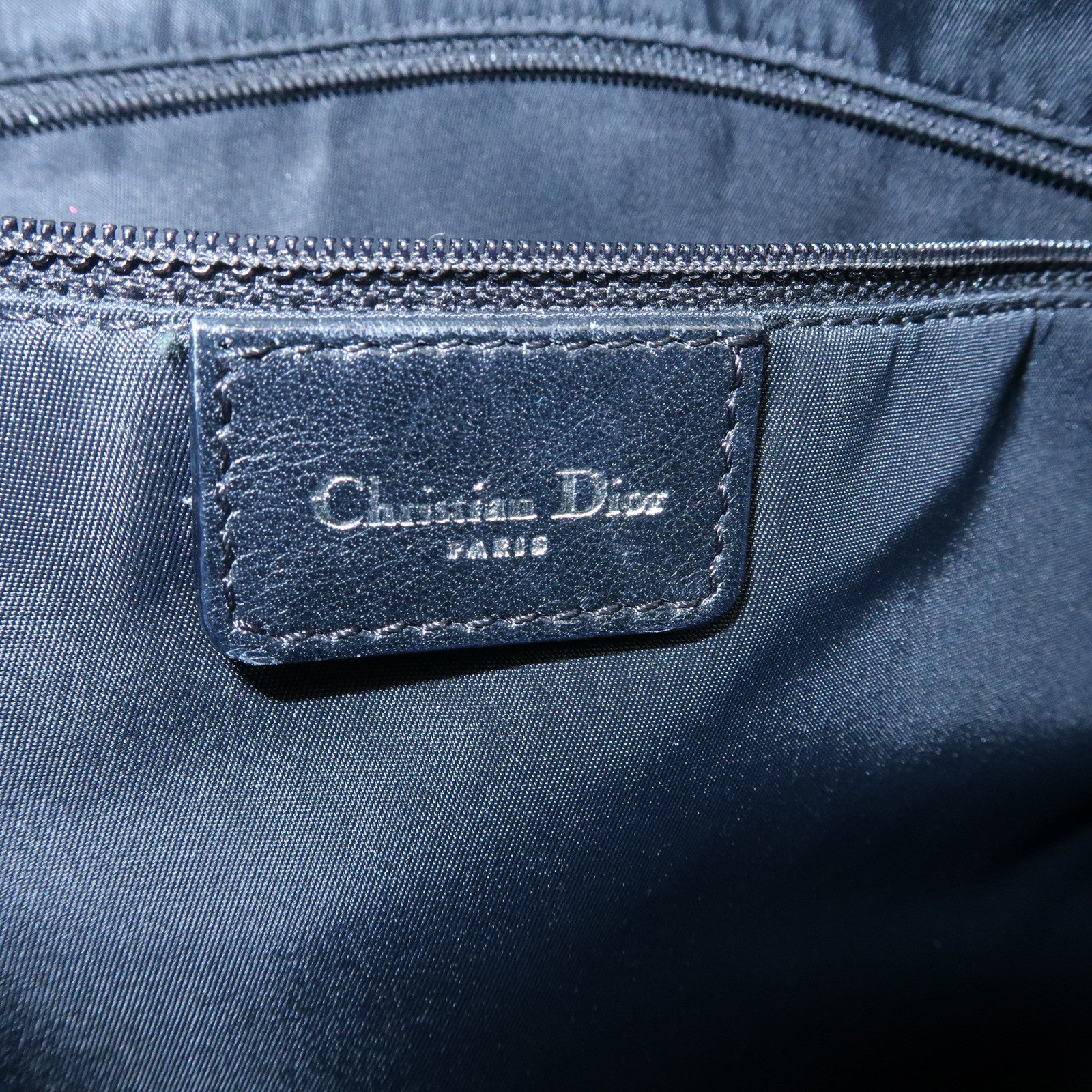 Christian Dior Trotter Leather Canvas Shoulder Bag Black Gray Used