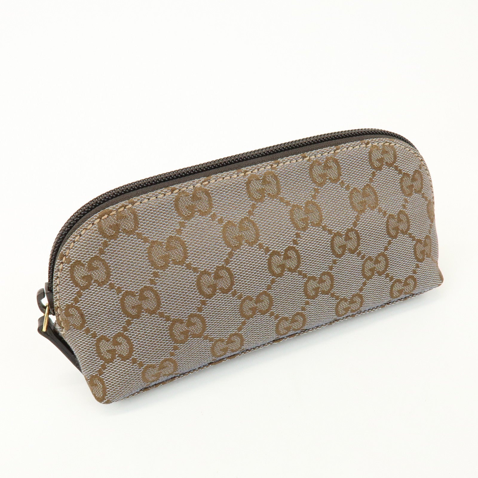 GUCCI GG Mnogram Canvas Leather Cosmetic Pouch Brown 272367