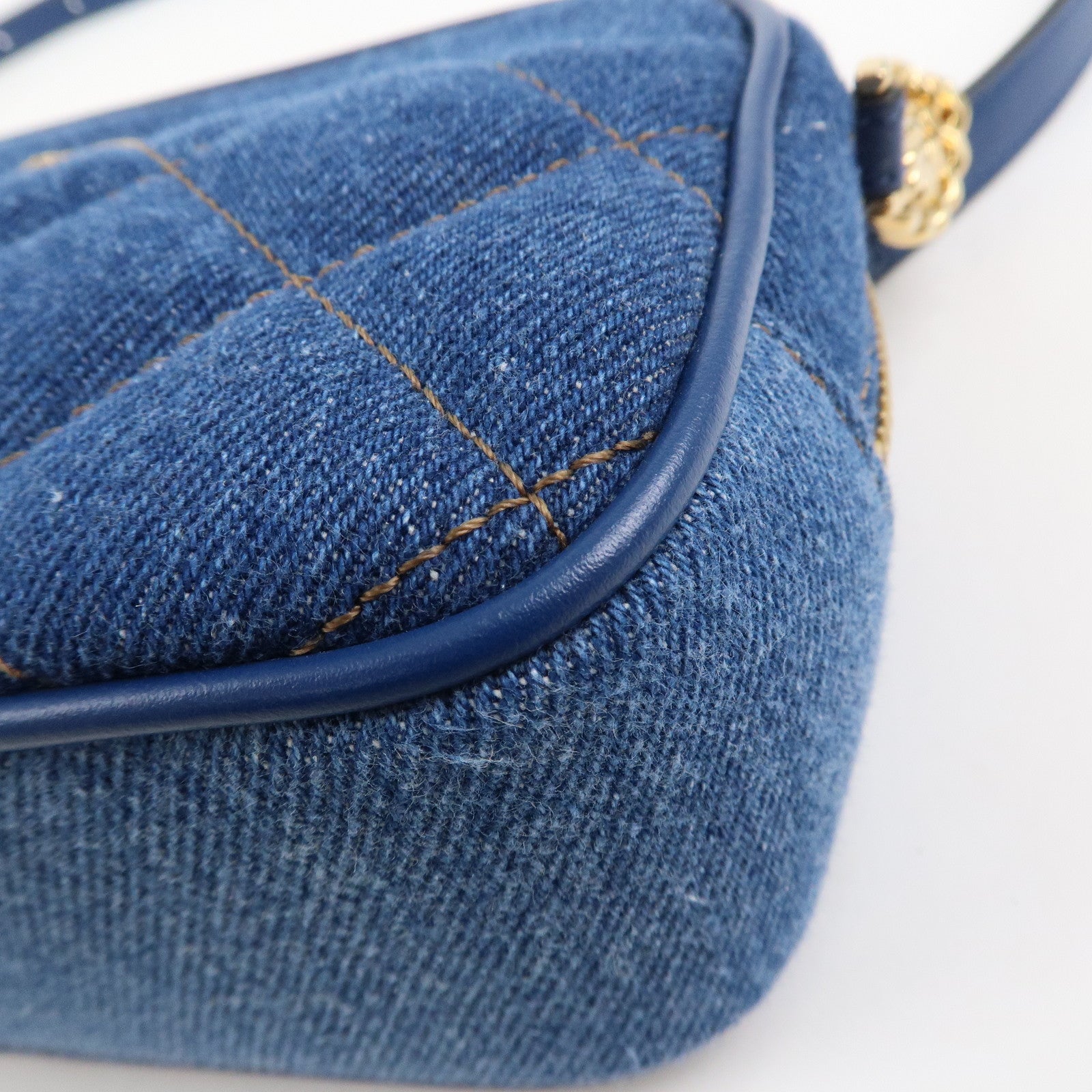 GIANNI VERSACE Denim Leather Chain Shoulder Bag Blue