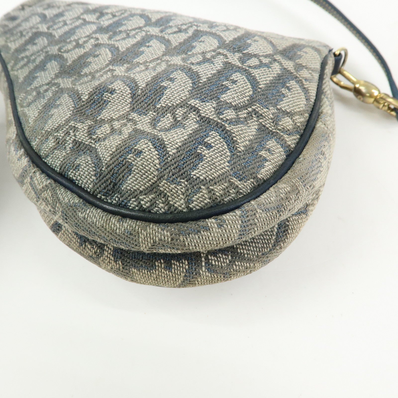 Christian Dior Saddle Trotter Jacquard Leather Shoulder Bag Navy