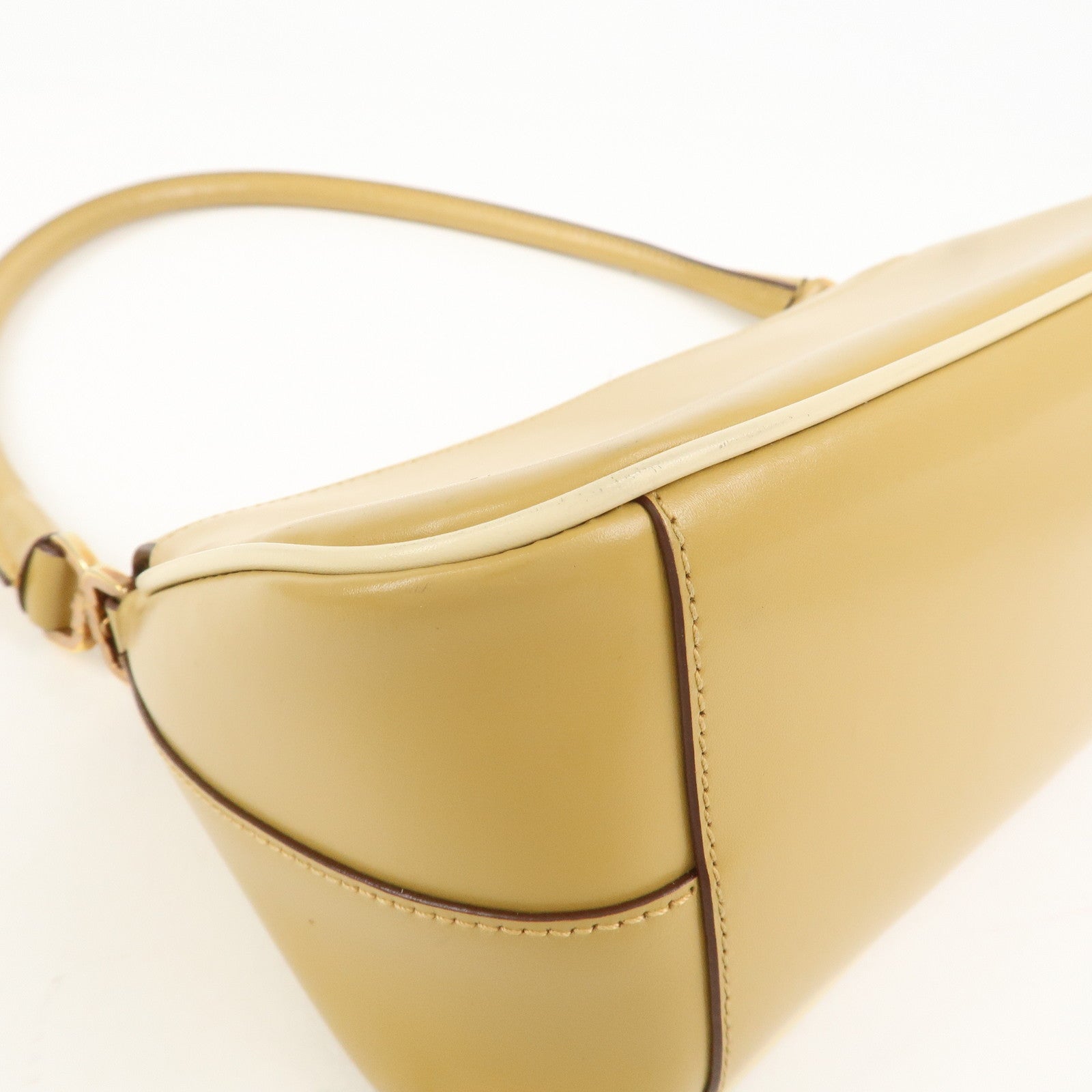 PRADA Logo Leather Shoulder Bag Hand Bag Beige