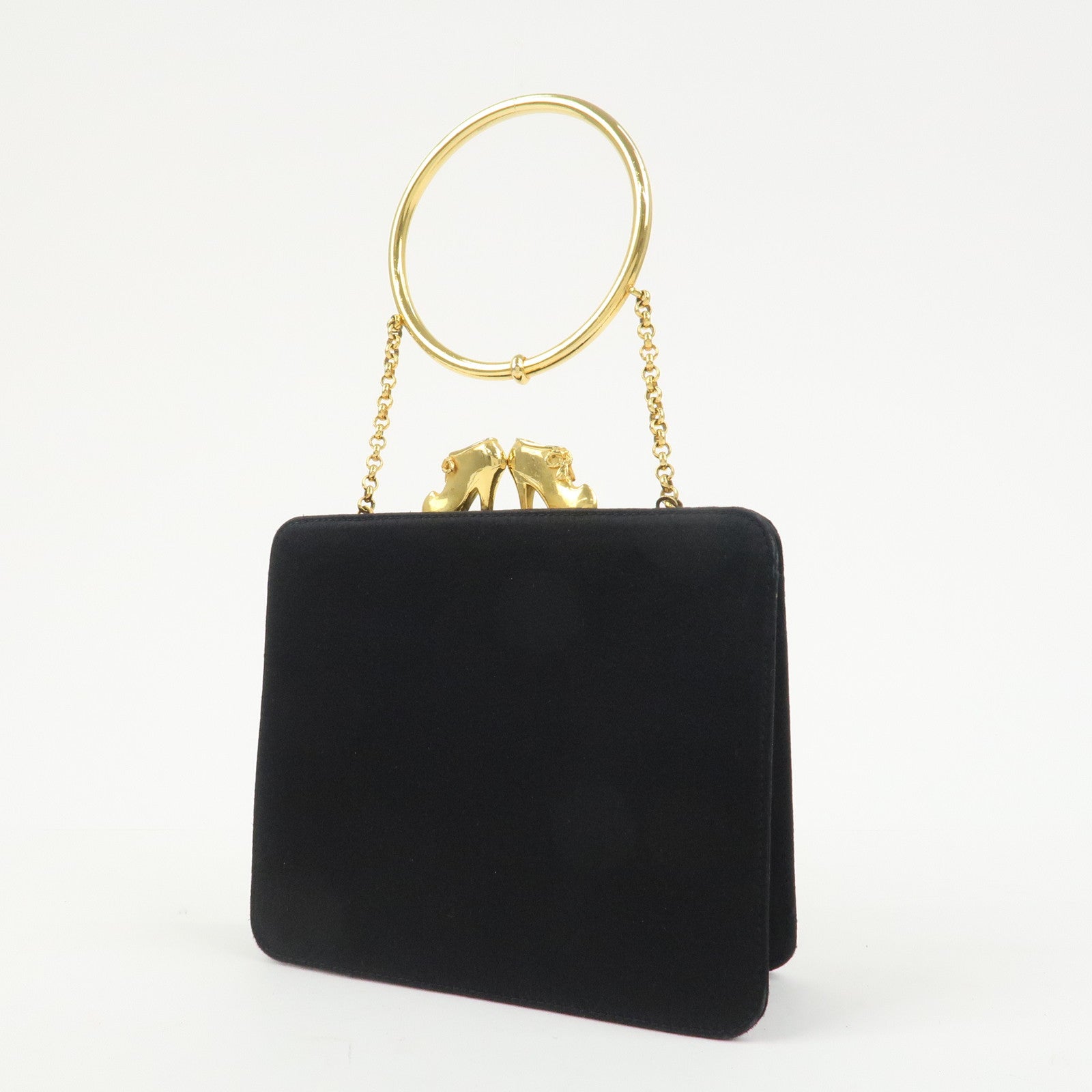 Ferragamo Boots Motif Kiss Lock Hand Bag Black